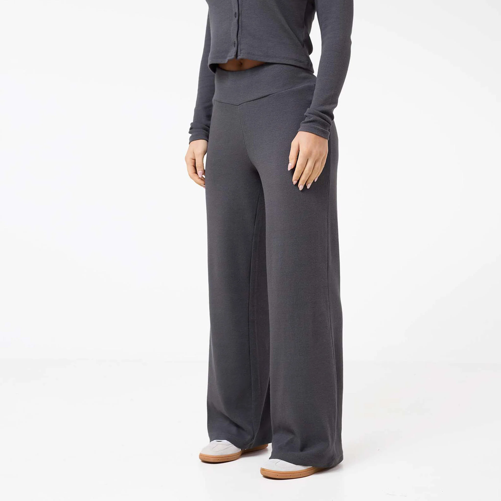 Ribbed Open Hem Trousers | Charcoal