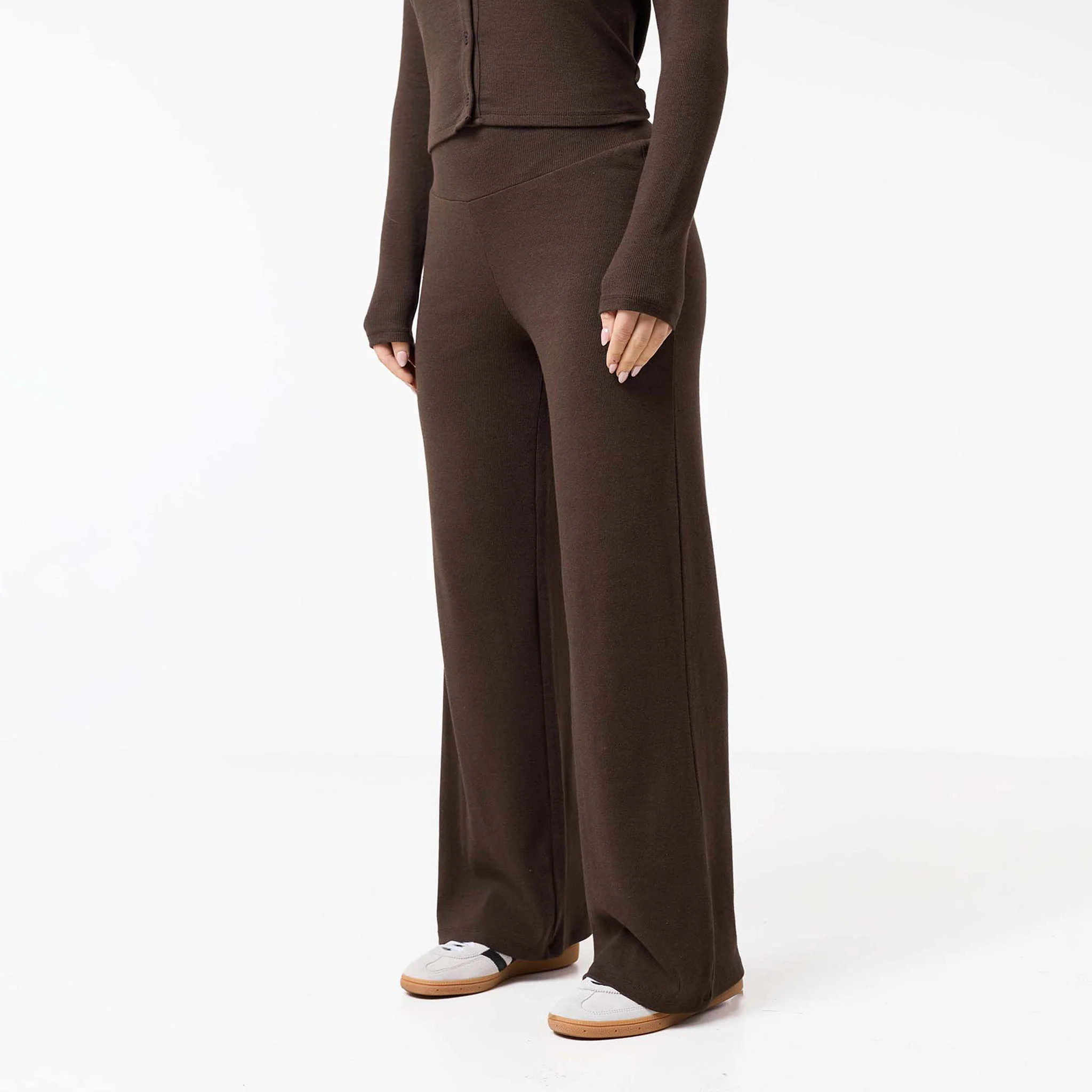 Ribbed Open Hem Trousers | Coffee