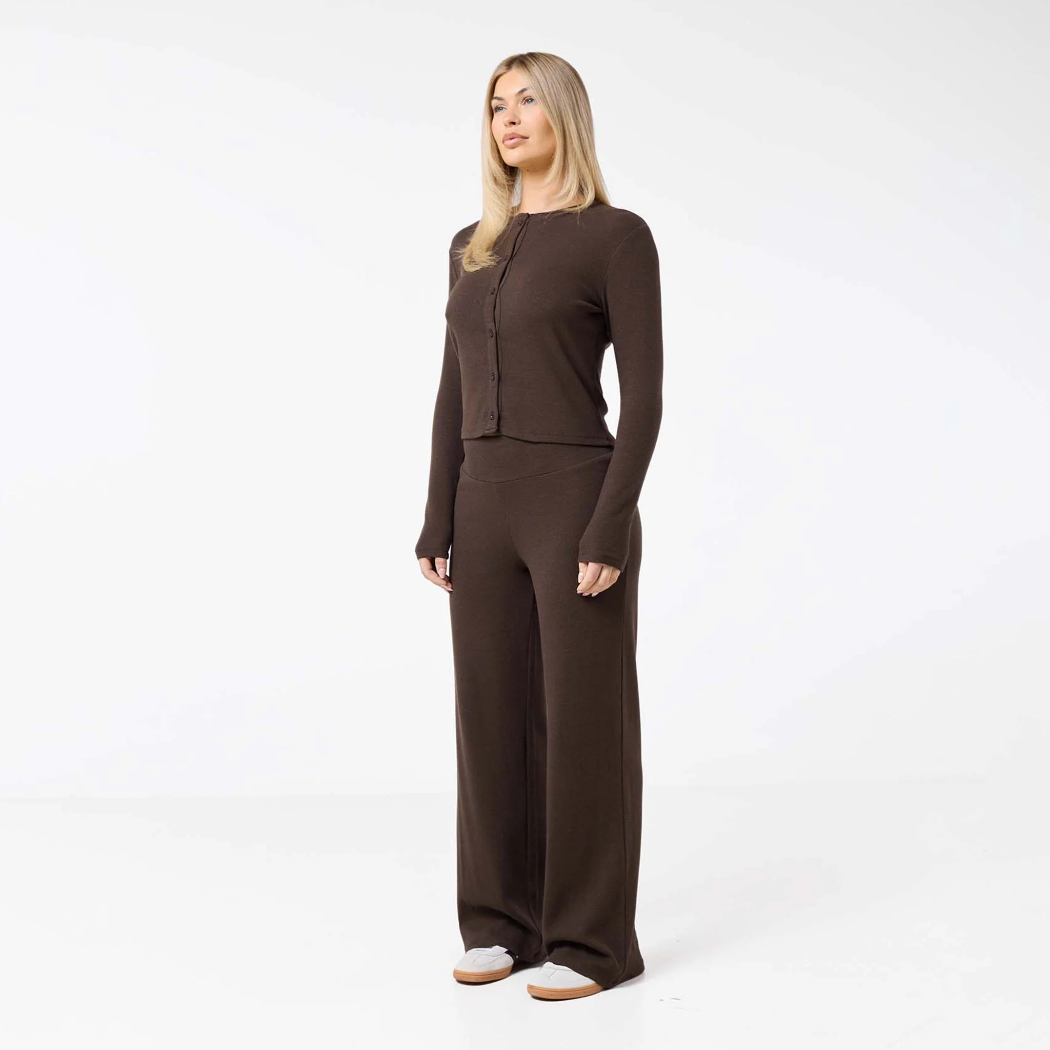 Ribbed Open Hem Trousers | Coffee - Image 2