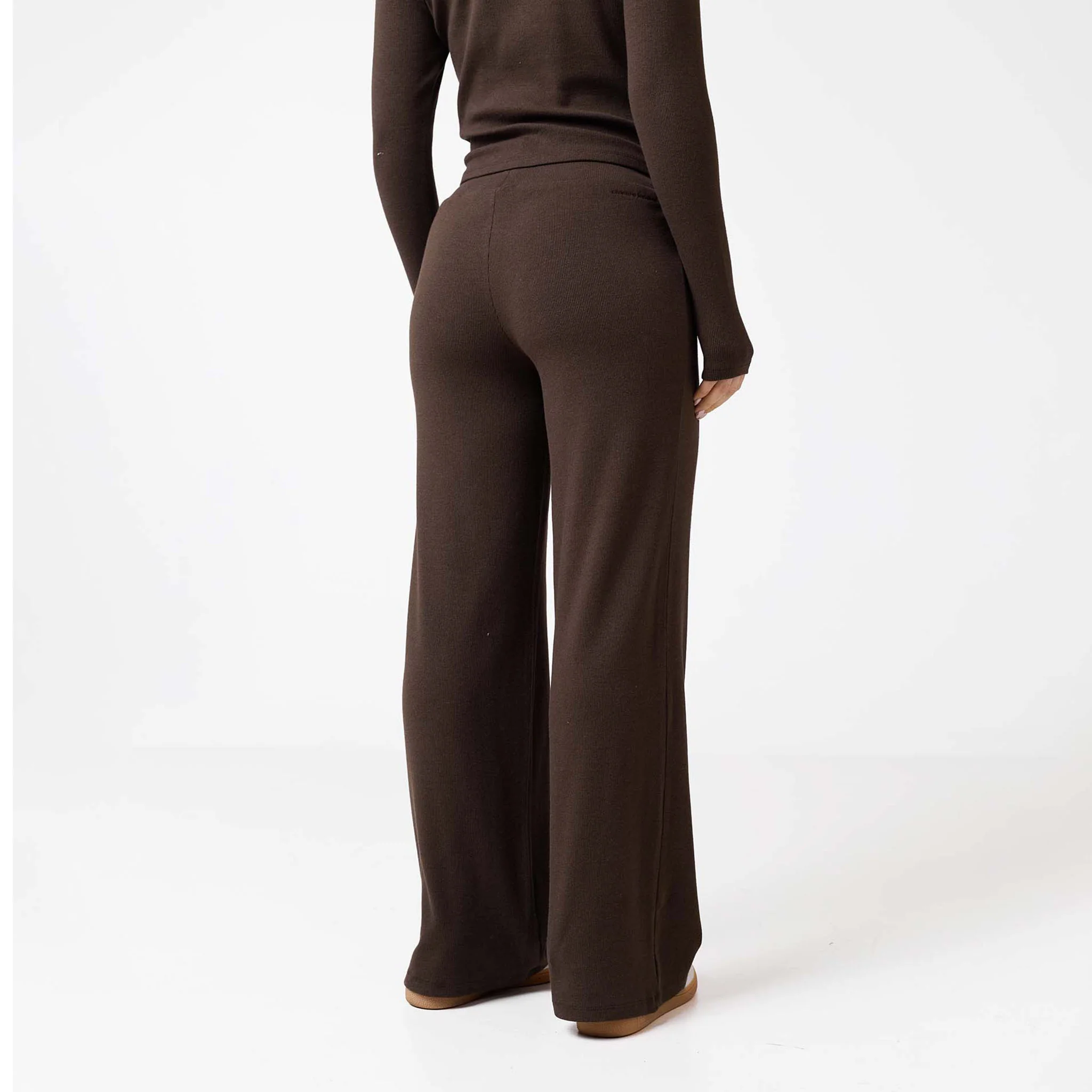 Ribbed Open Hem Trousers | Coffee - Image 3