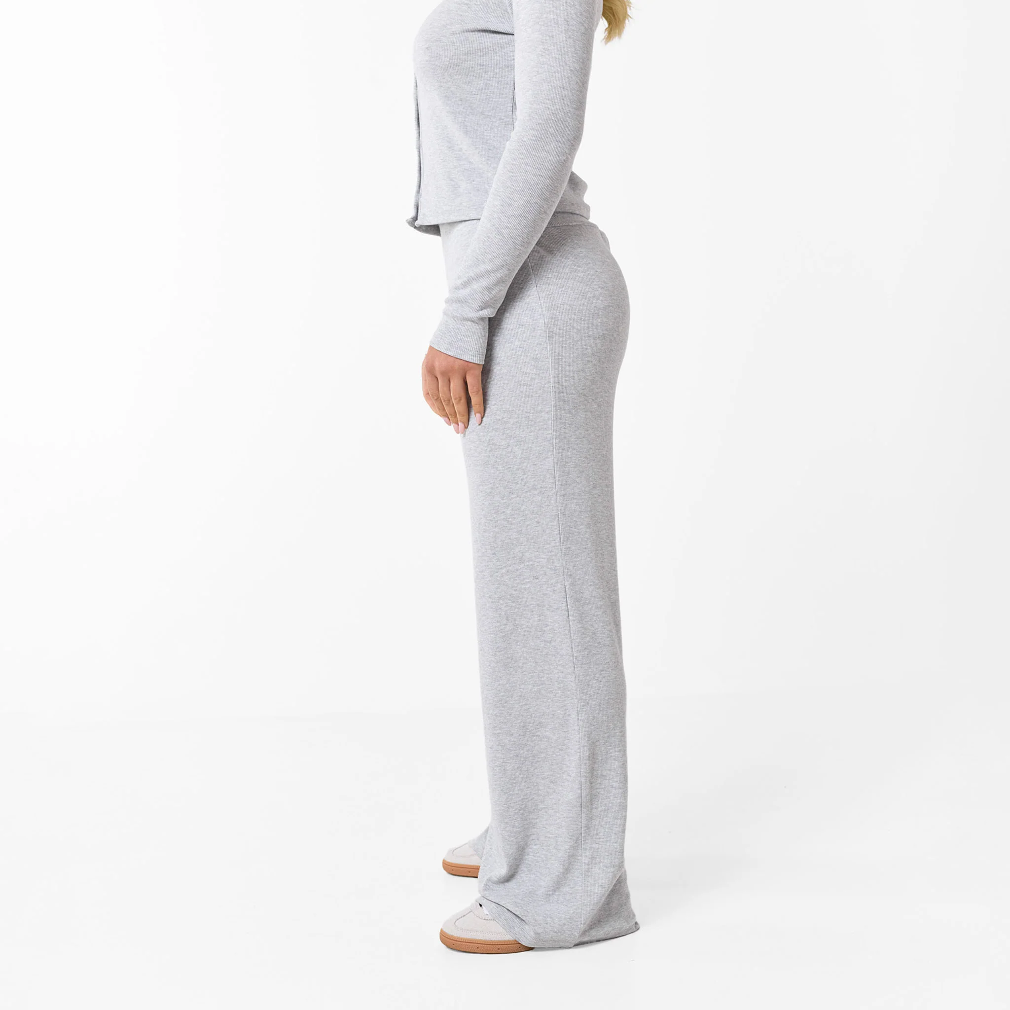 Ribbed Open Hem Trousers | Grey Marl - Image 6