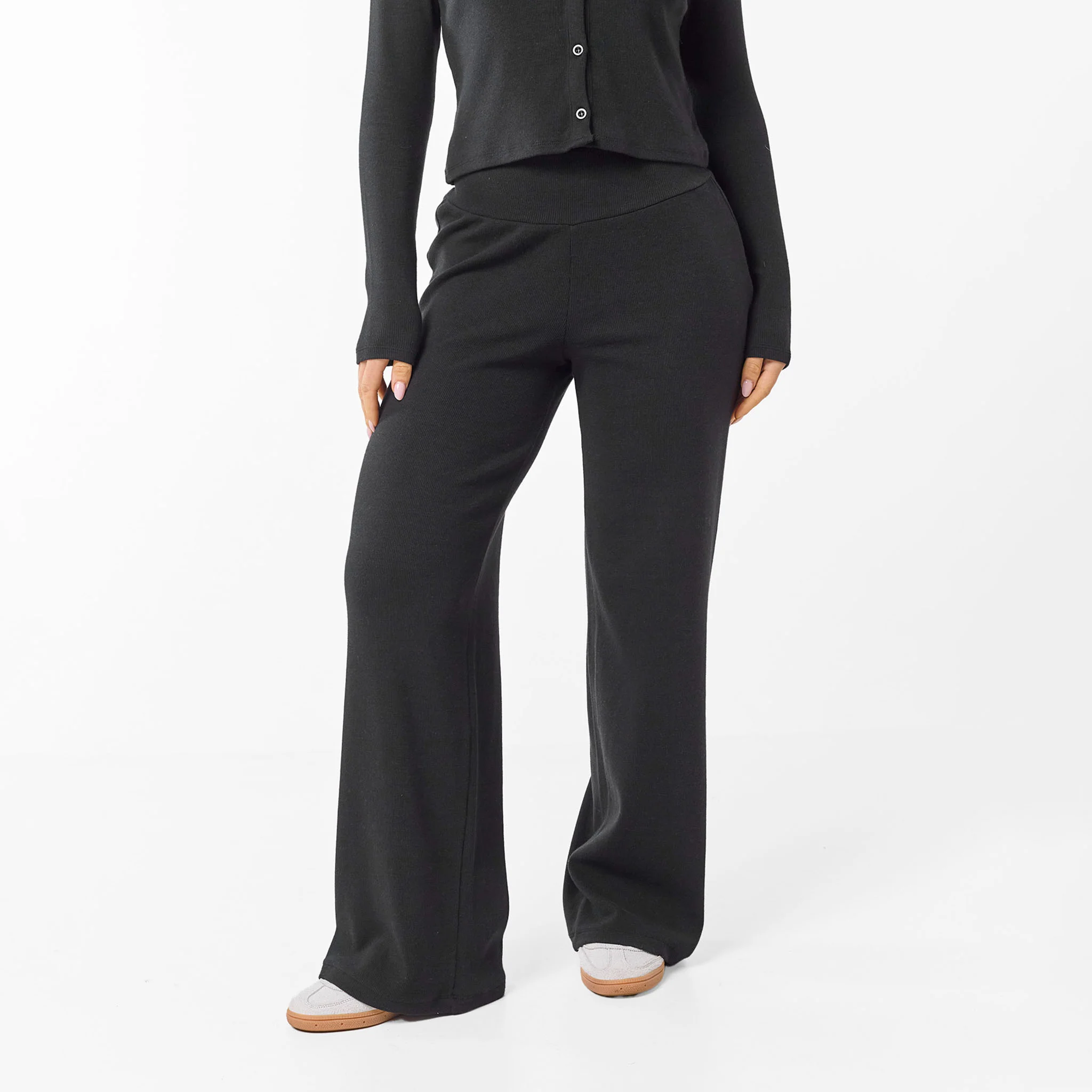 Ribbed Open Hem Set | Black - Image 5