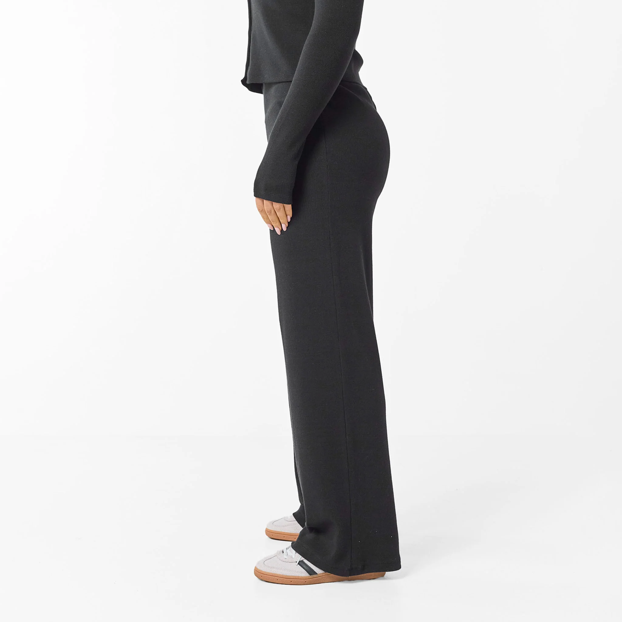 Ribbed Open Hem Set | Black - Image 9