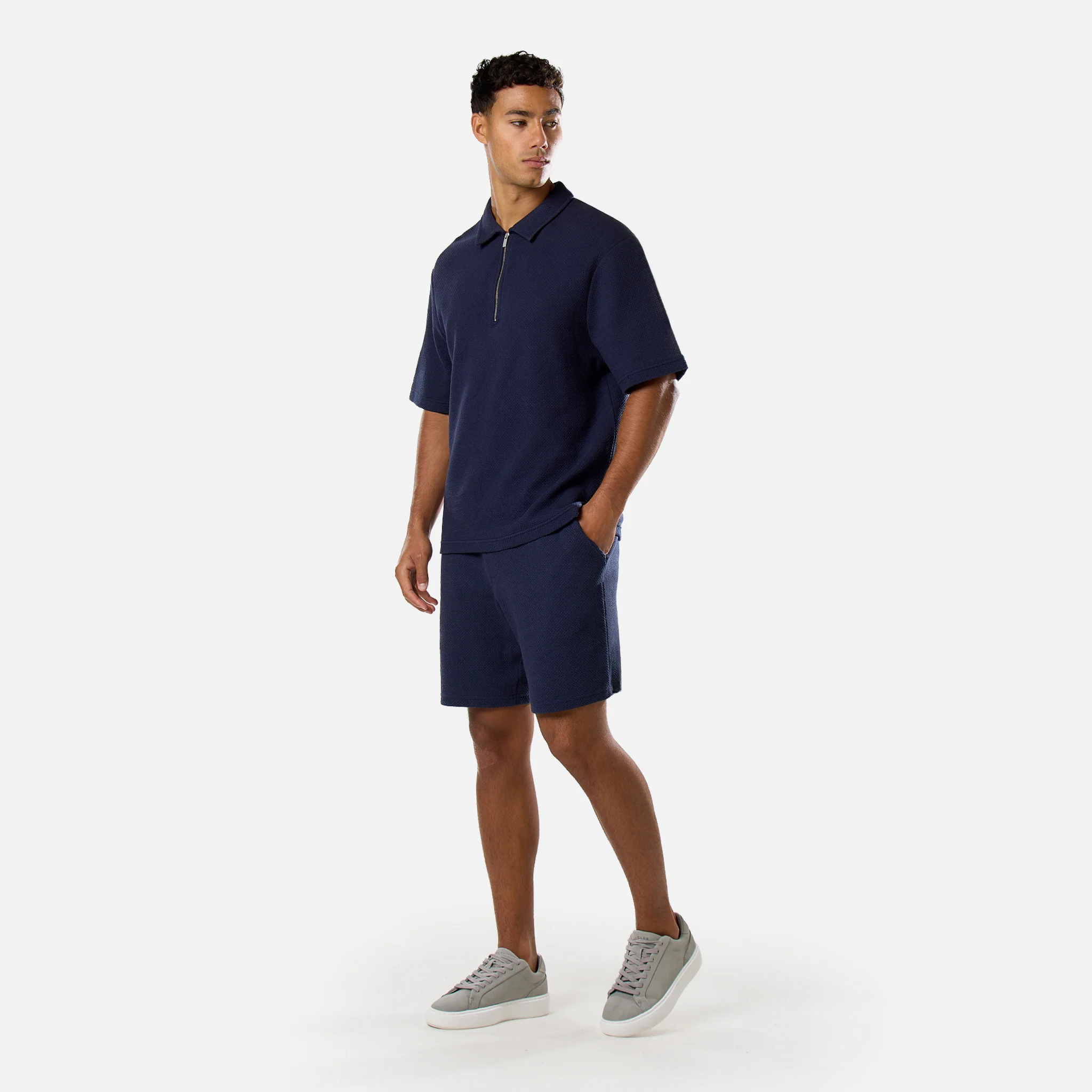 Short Sleeve Textured Polo | Navy - Image 2