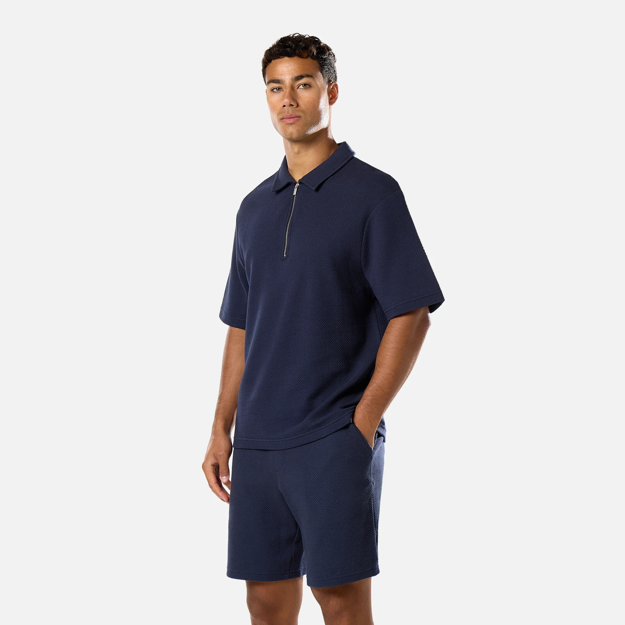 Short Sleeve Textured Polo | Navy - Image 3