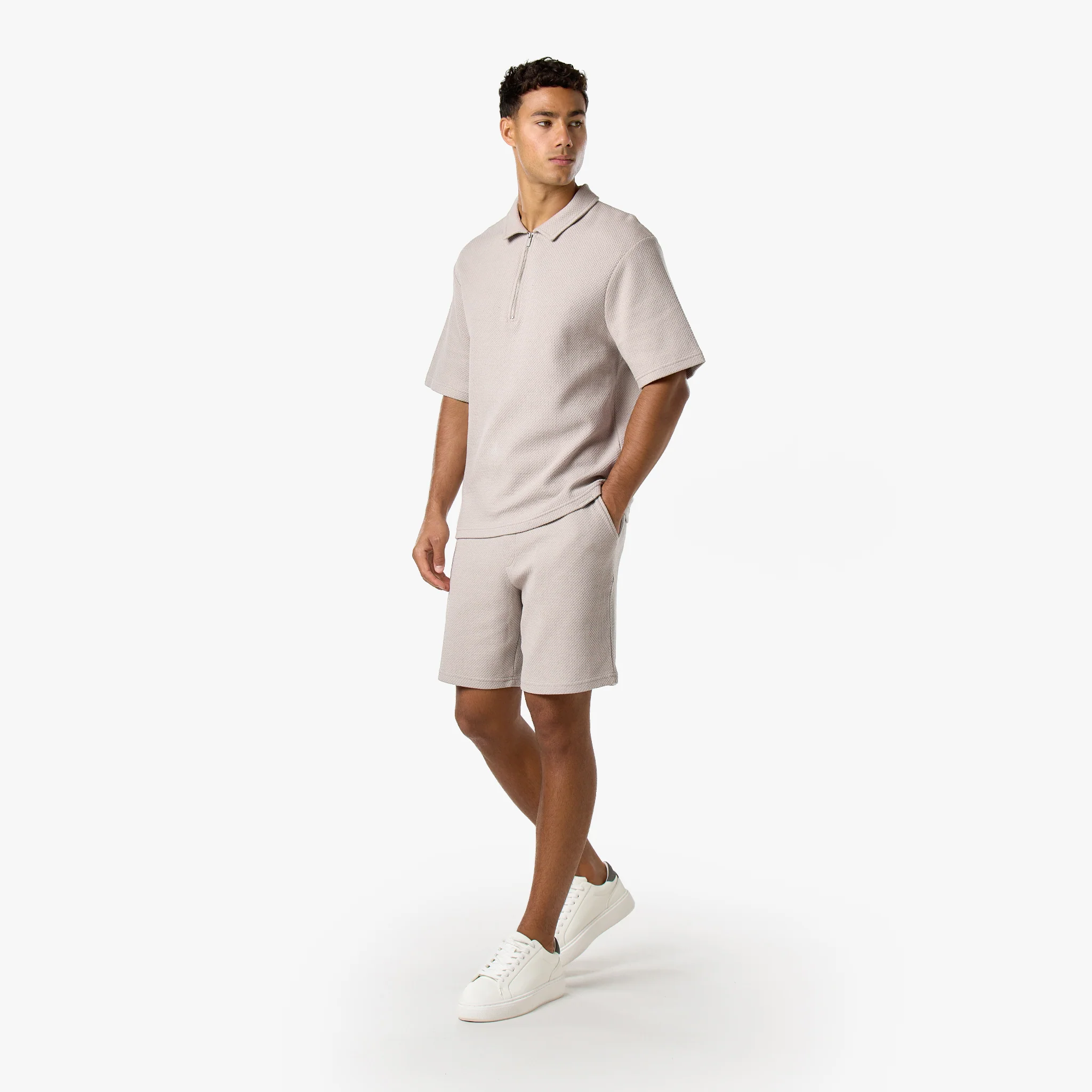 Short Sleeve Textured Polo | Stone - Image 2
