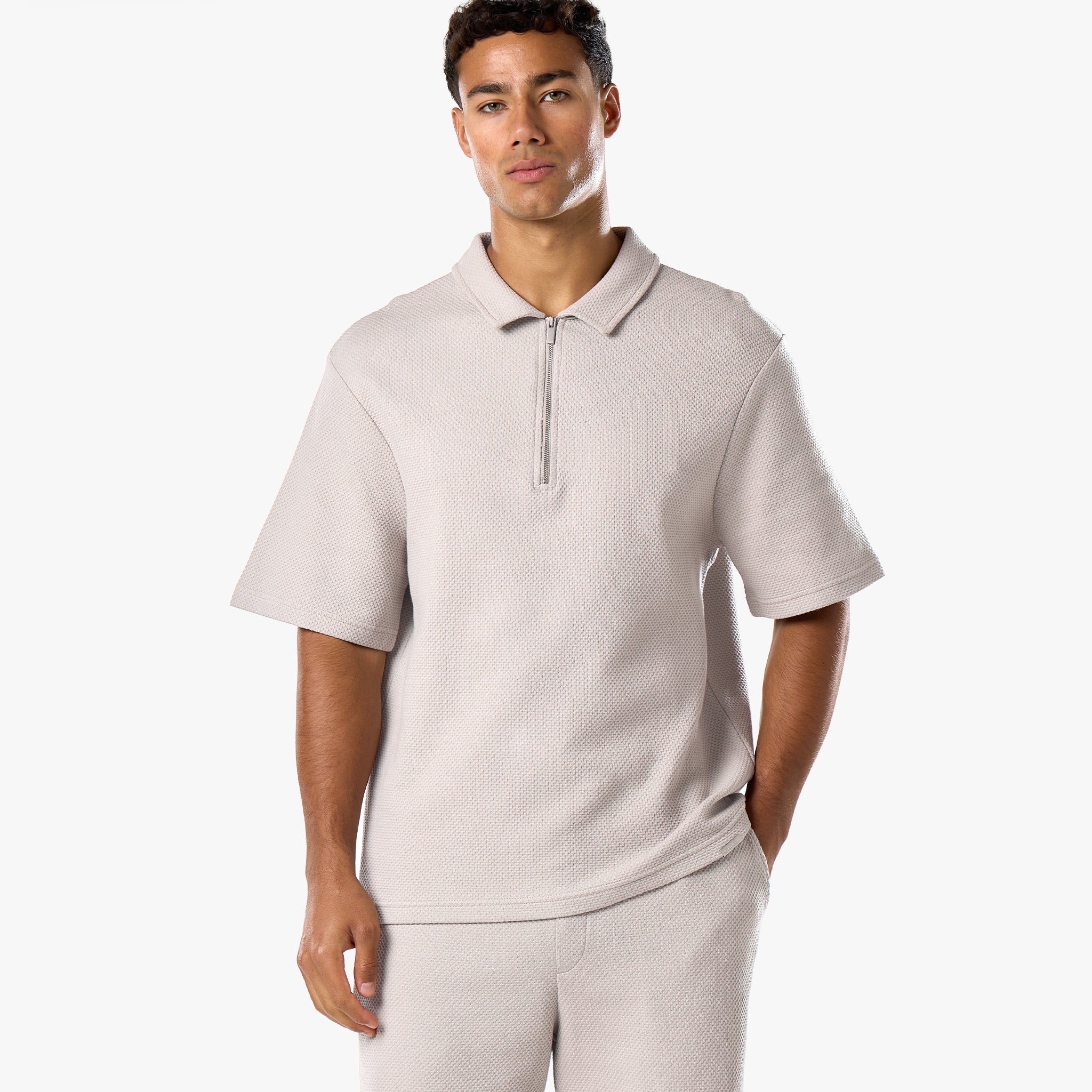 Short Sleeve Textured Polo | Stone - Image 3