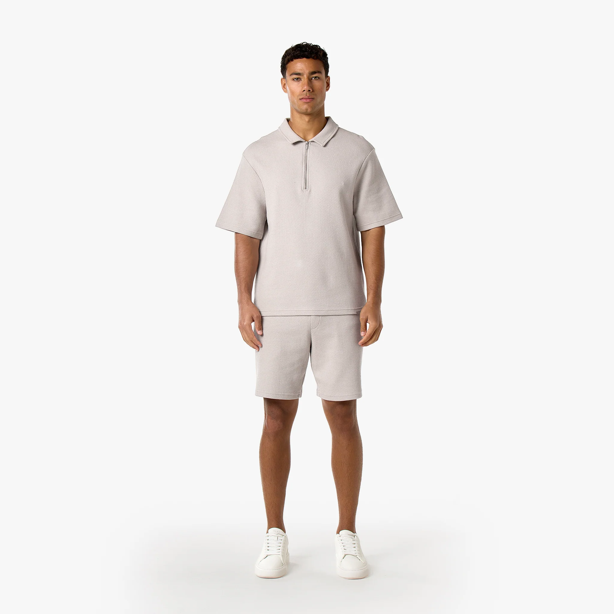 Short Sleeve Textured Polo | Stone - Image 9