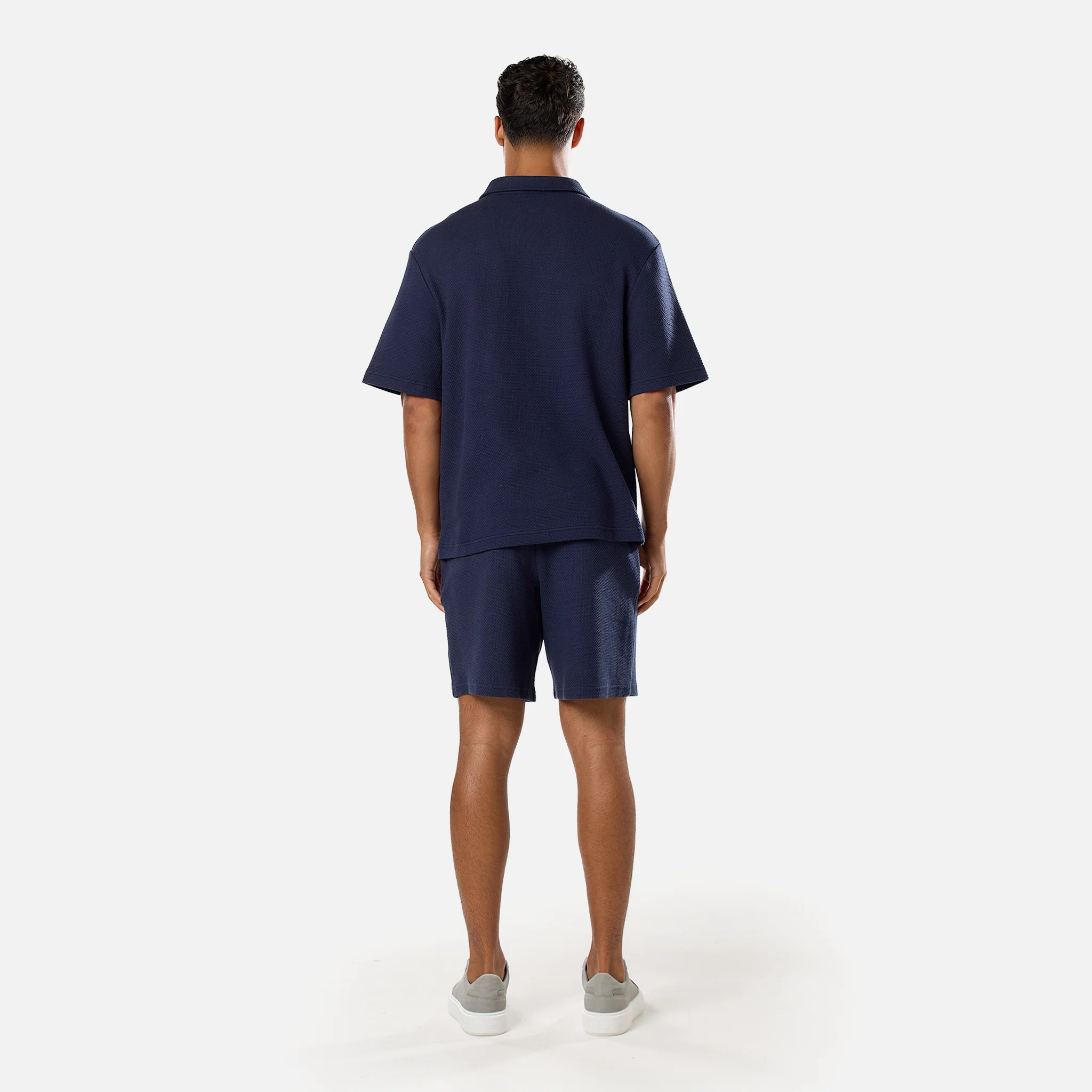 Short Sleeve Textured Polo Twinset | Navy - Image 7