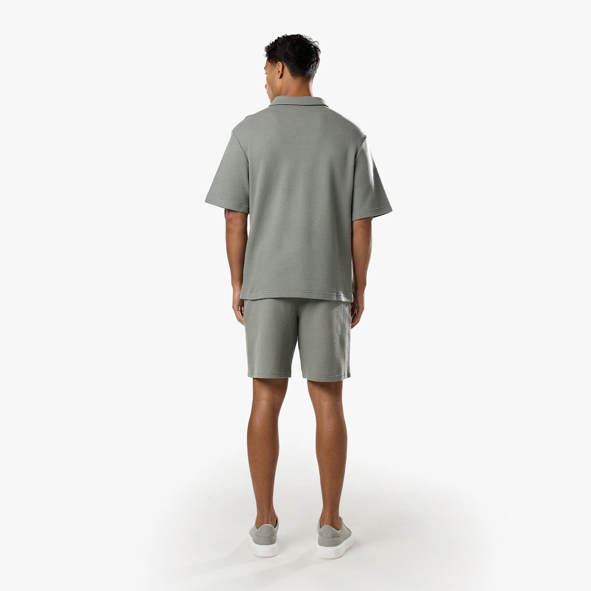 Short Sleeve Textured Polo Twinset | Olive - Image 12