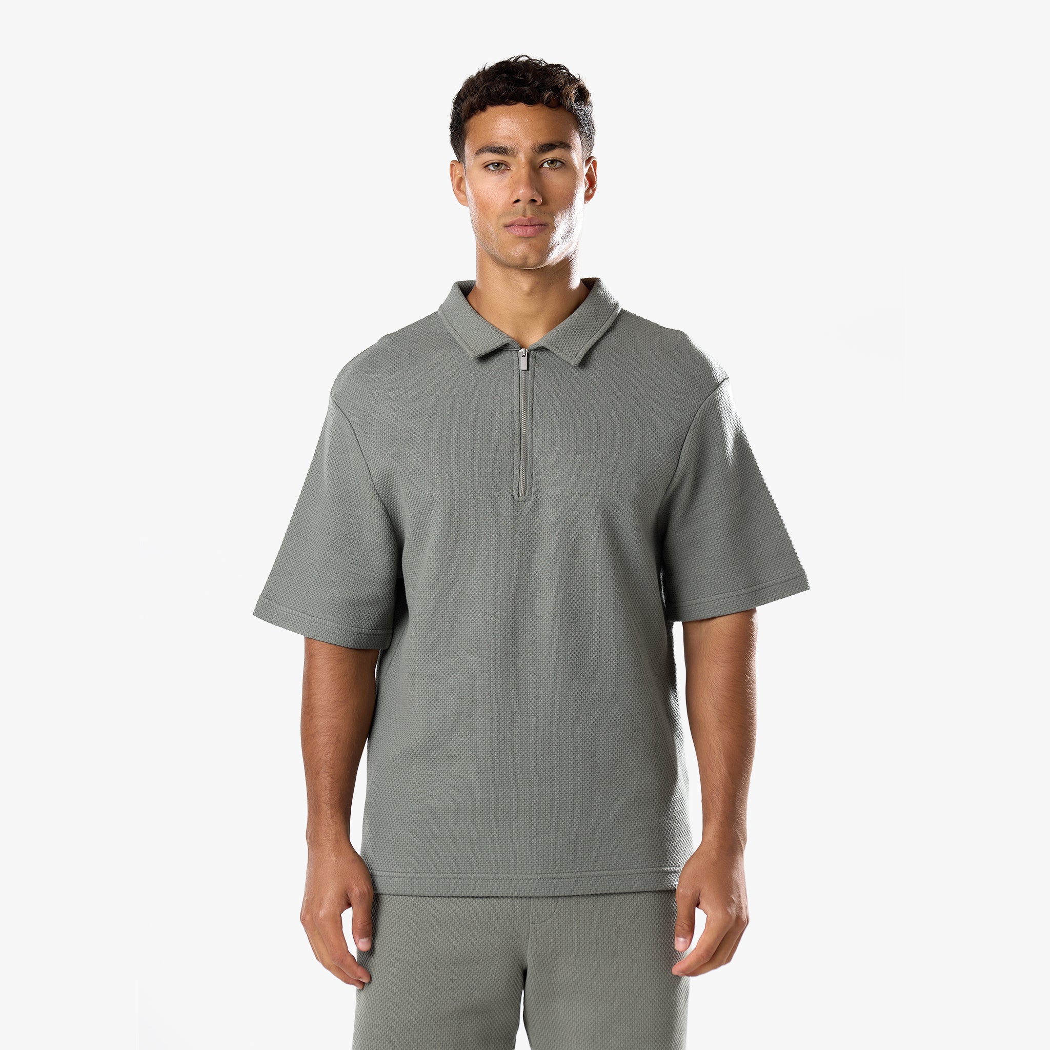 Short Sleeve Textured Polo Twinset | Olive - Image 4