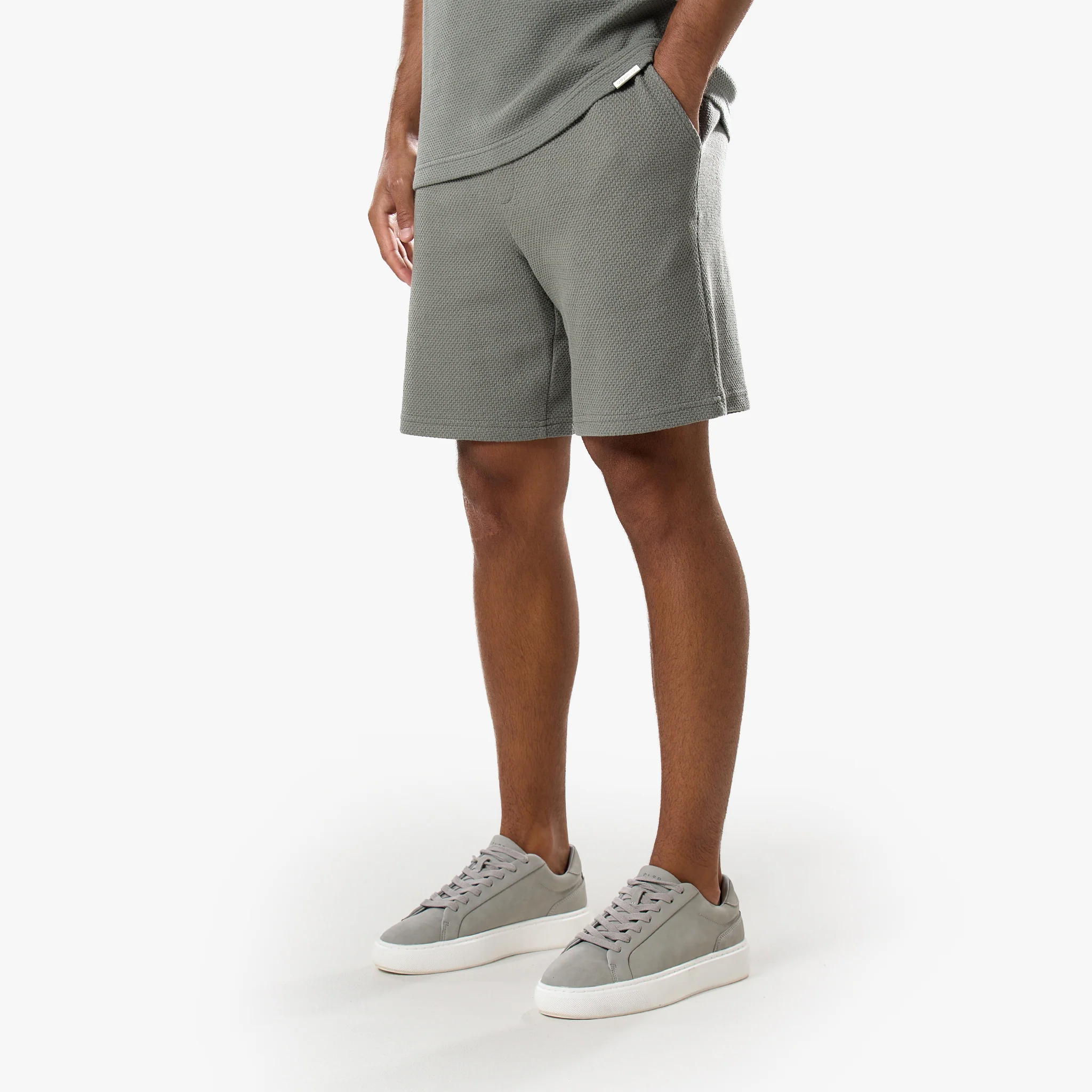 Short Sleeve Textured Polo Twinset | Olive - Image 6