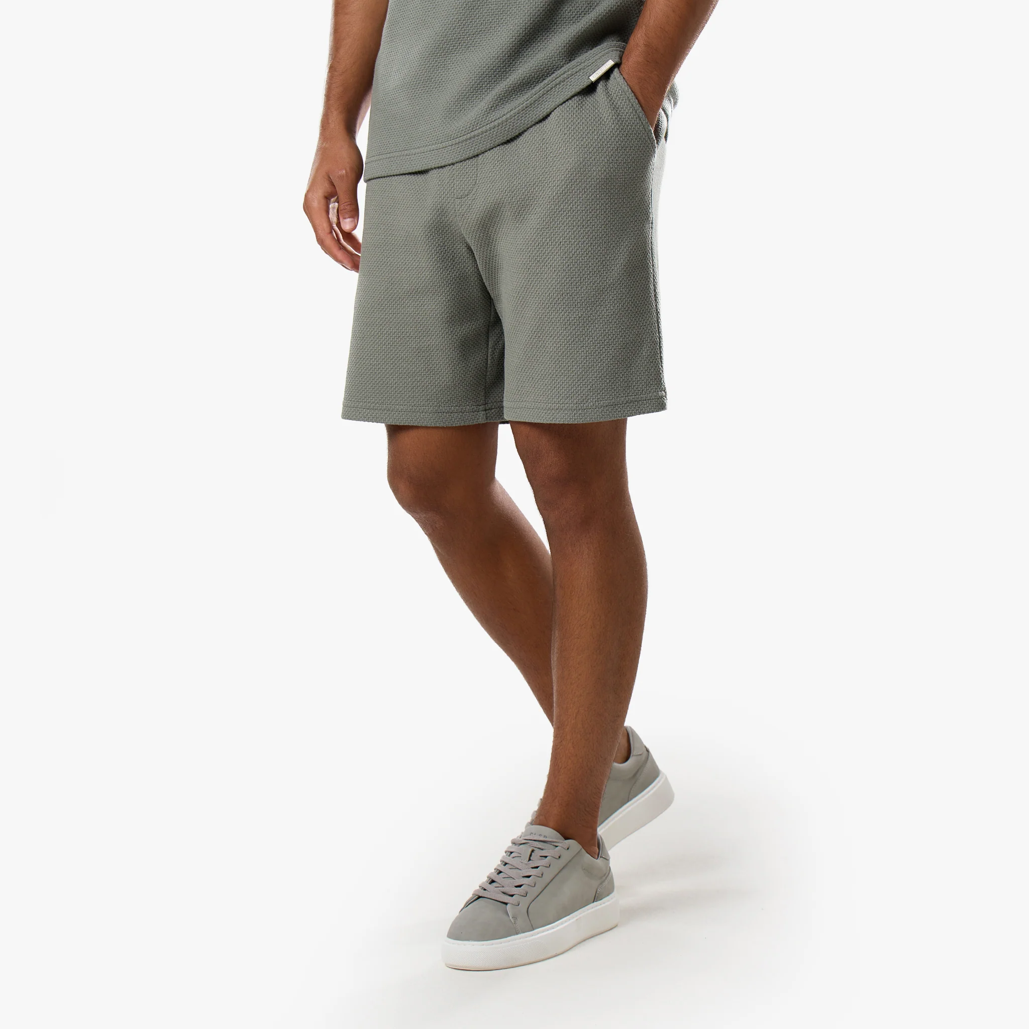 Short Sleeve Textured Polo Twinset | Olive - Image 7