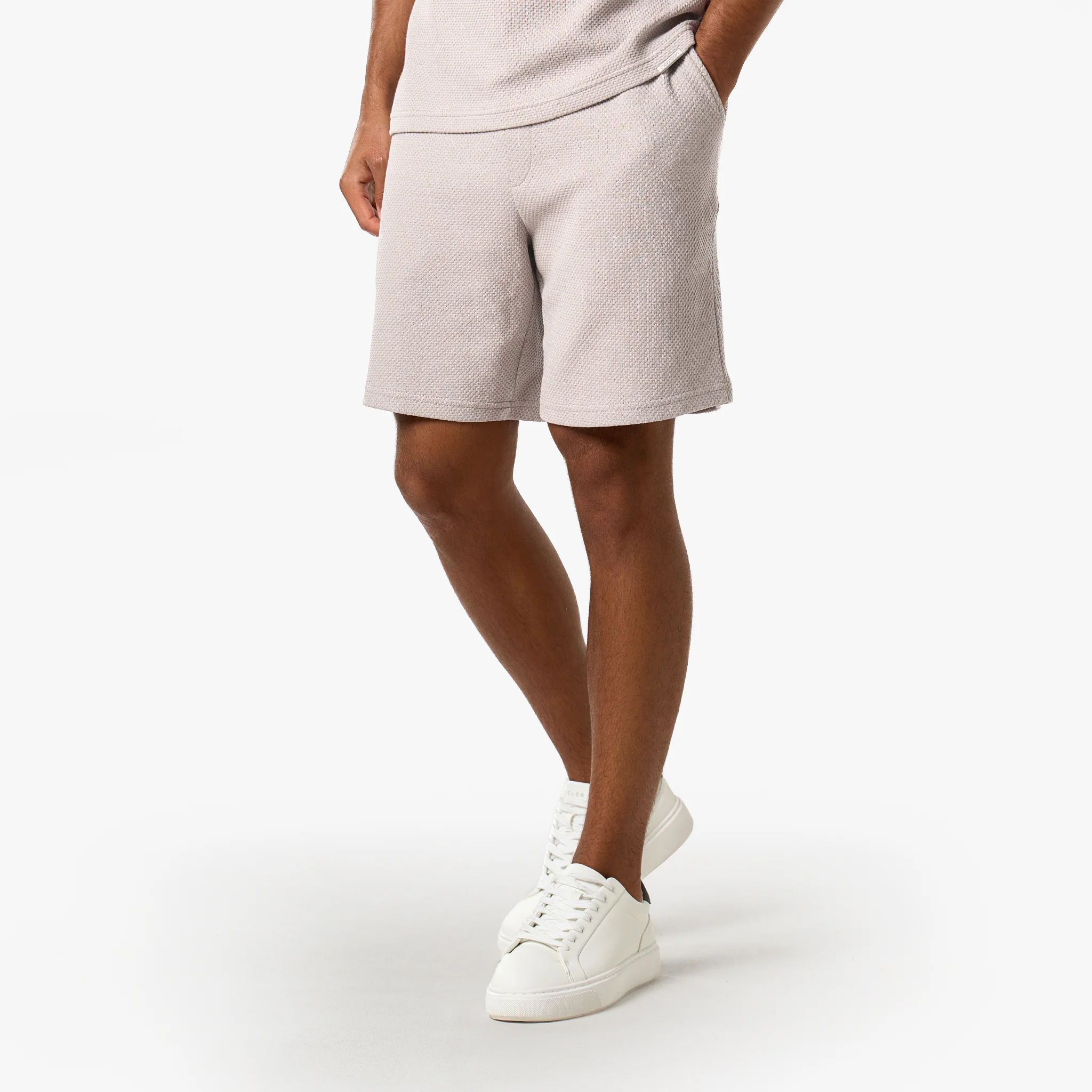 Short Sleeve Textured Polo Twinset | Stone - Image 5