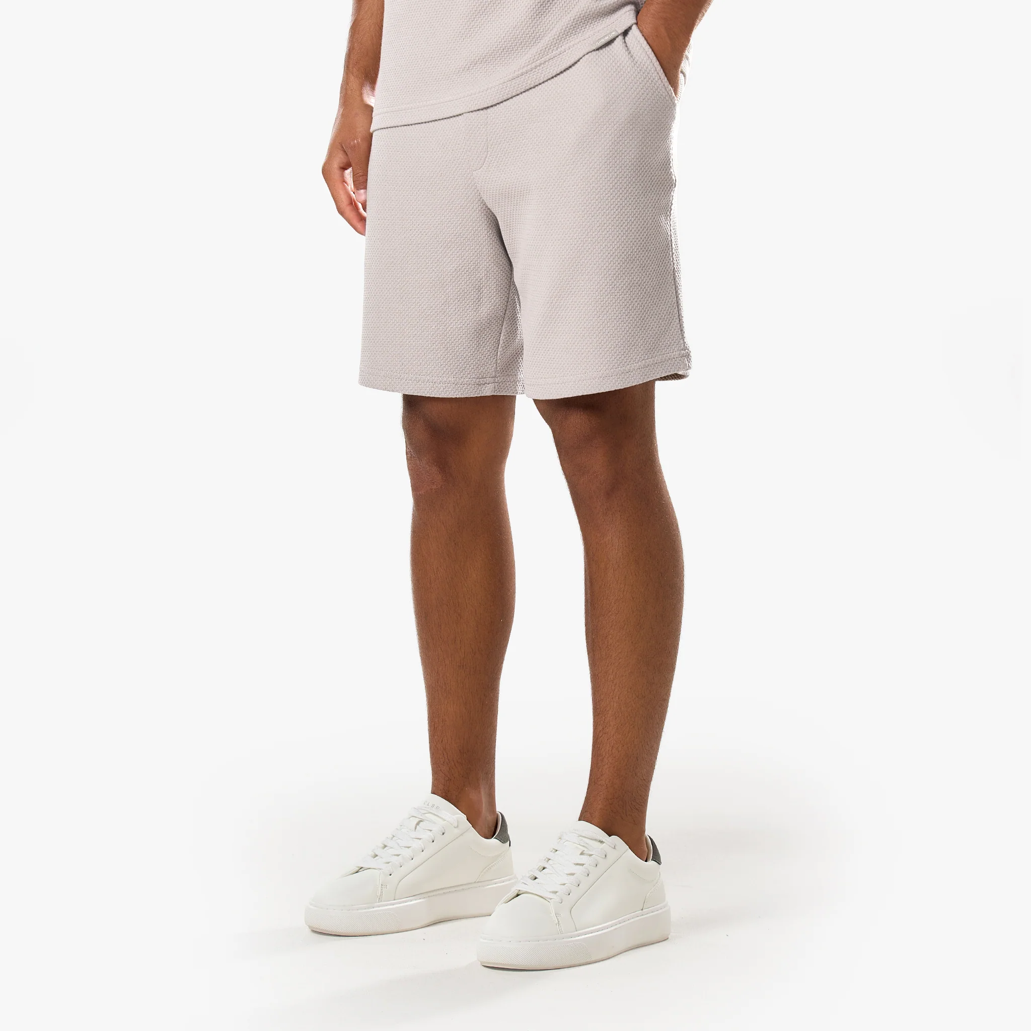 Short Sleeve Textured Polo Twinset | Stone - Image 6