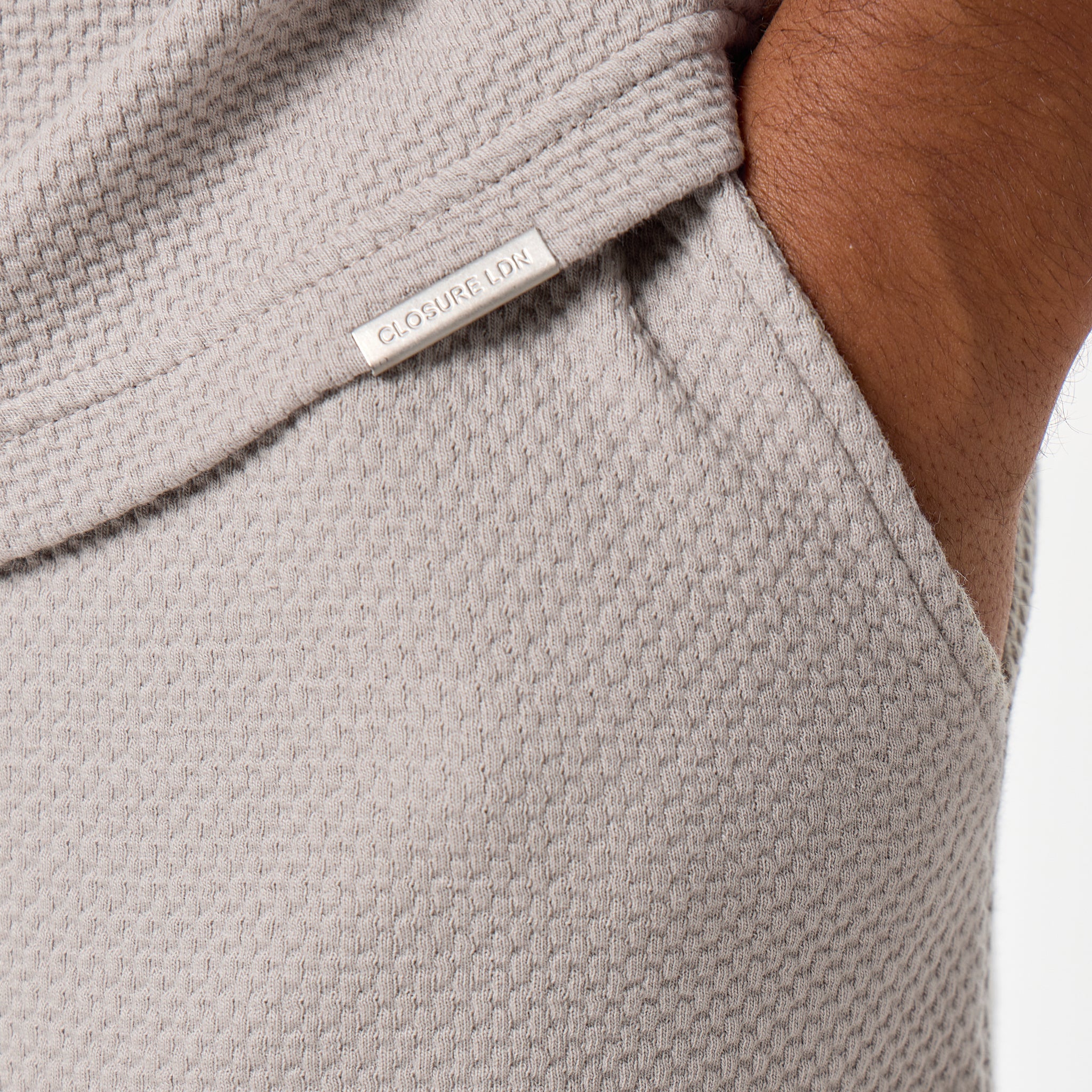 Short Sleeve Textured Polo Twinset | Stone - Image 7
