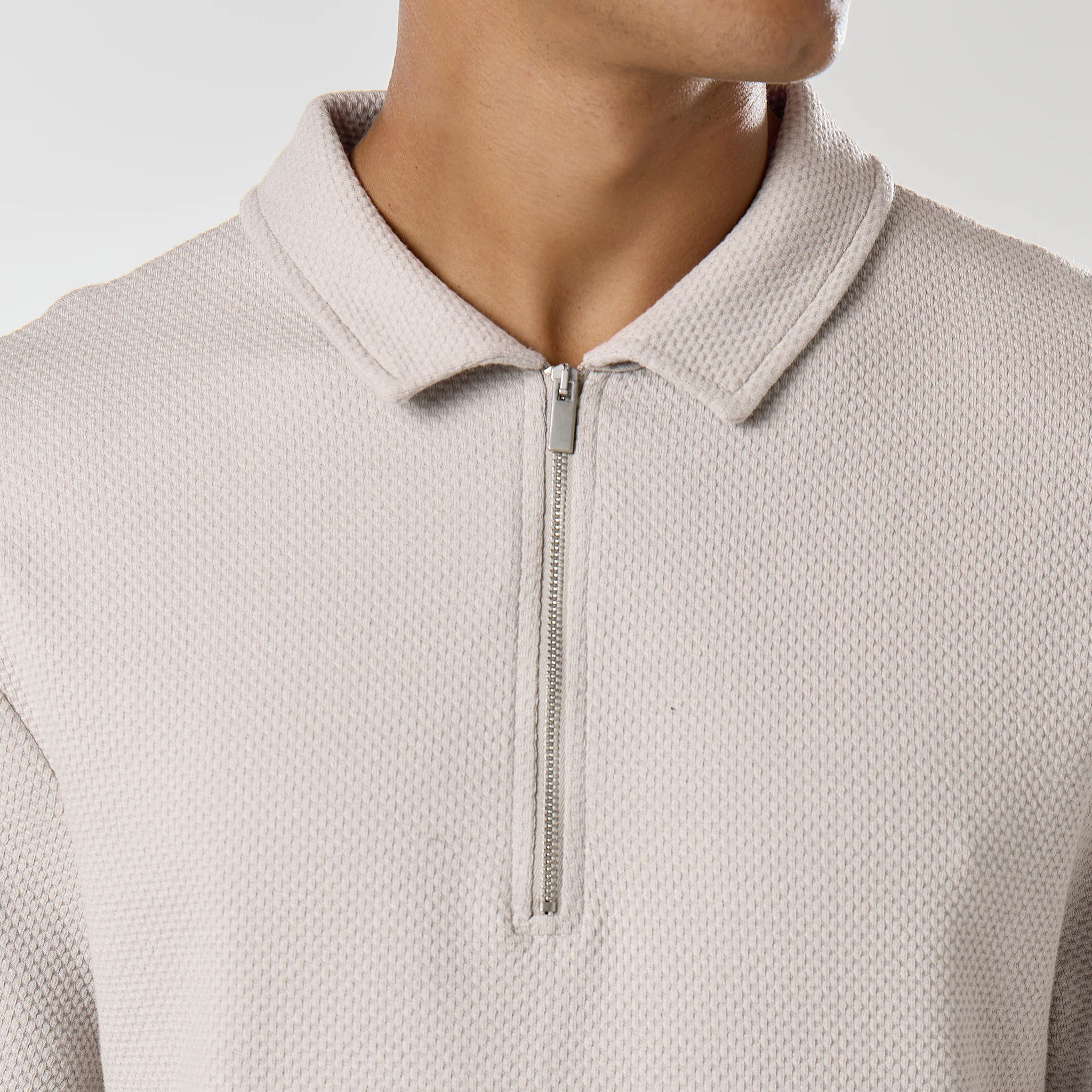 Short Sleeve Textured Polo Twinset | Stone - Image 8
