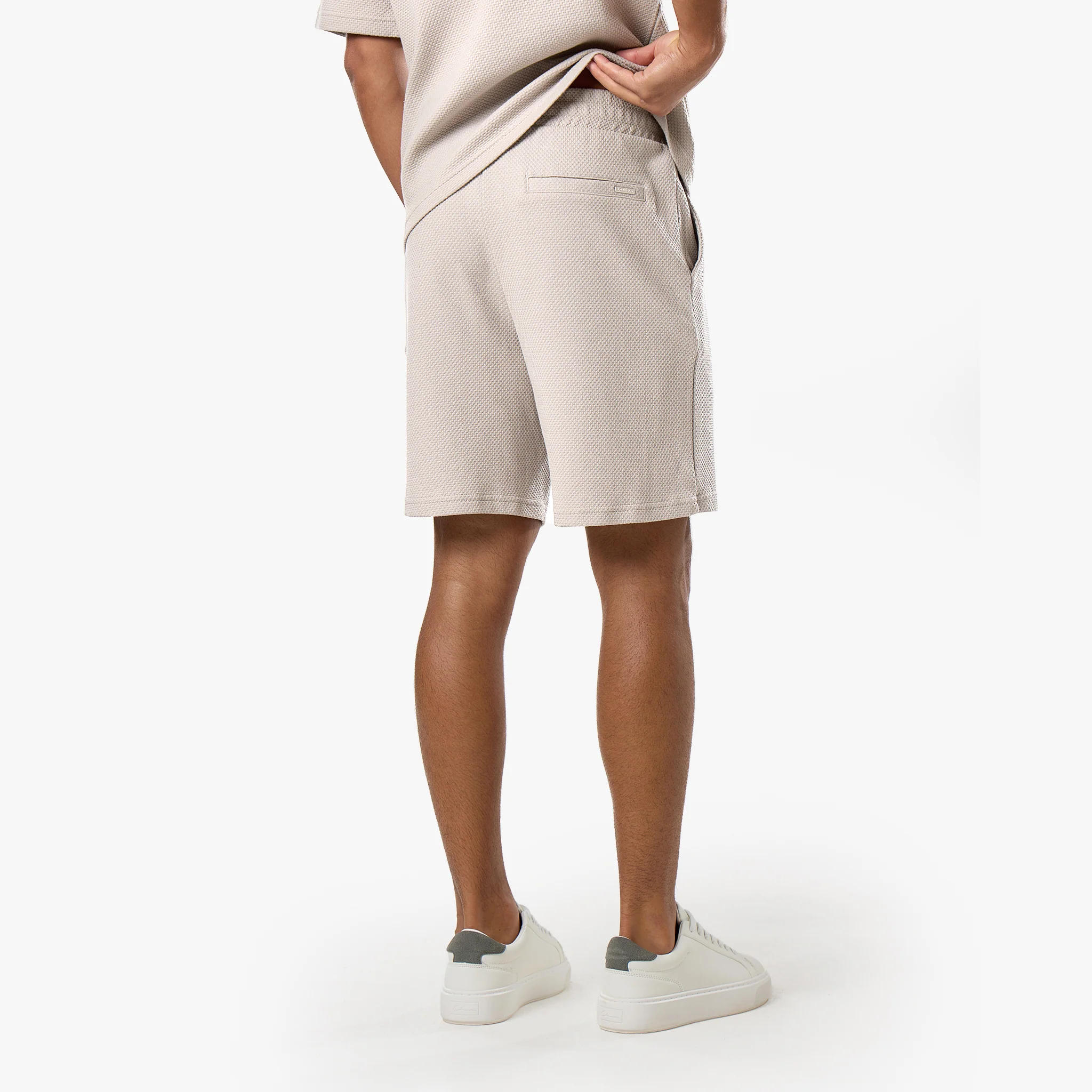 Short Sleeve Textured Polo Twinset | Stone - Image 9