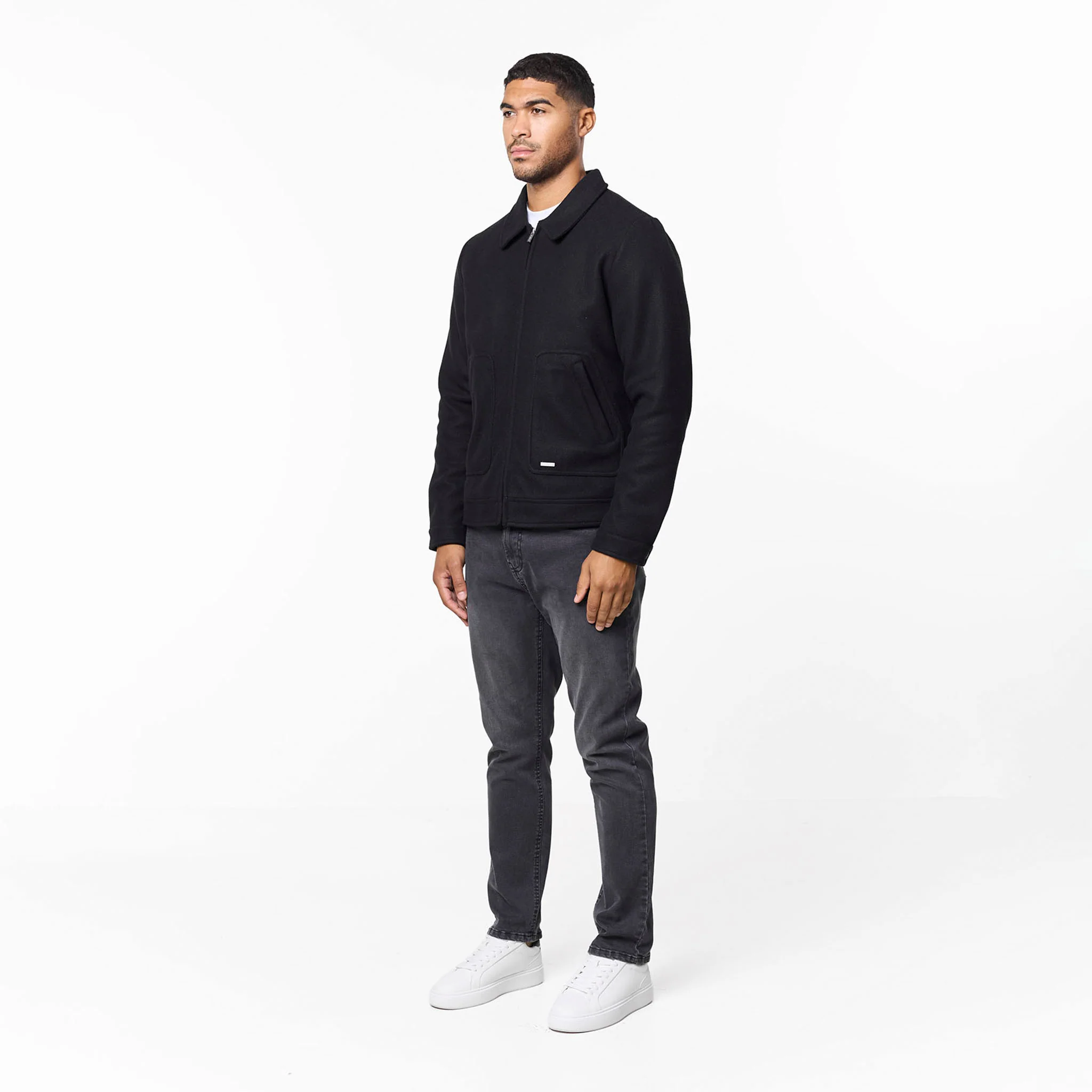Smart Zip Faux Wool Jacket | Black - Image 3