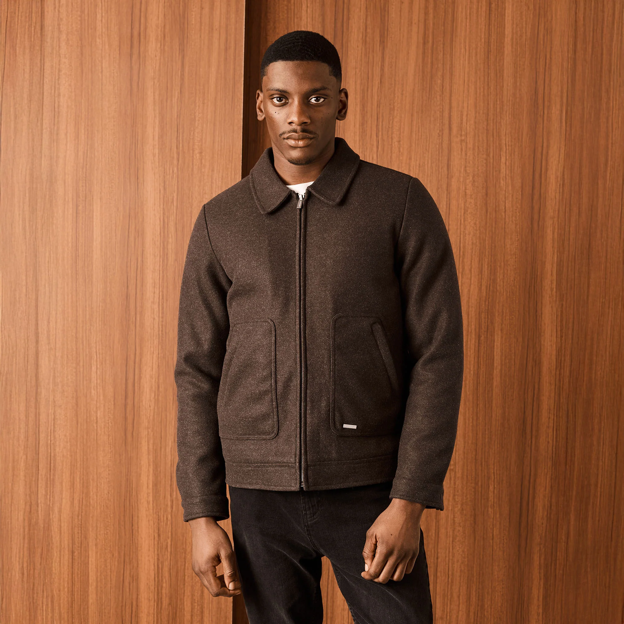 Smart Zip Faux Wool Jacket | Brown - Image 2