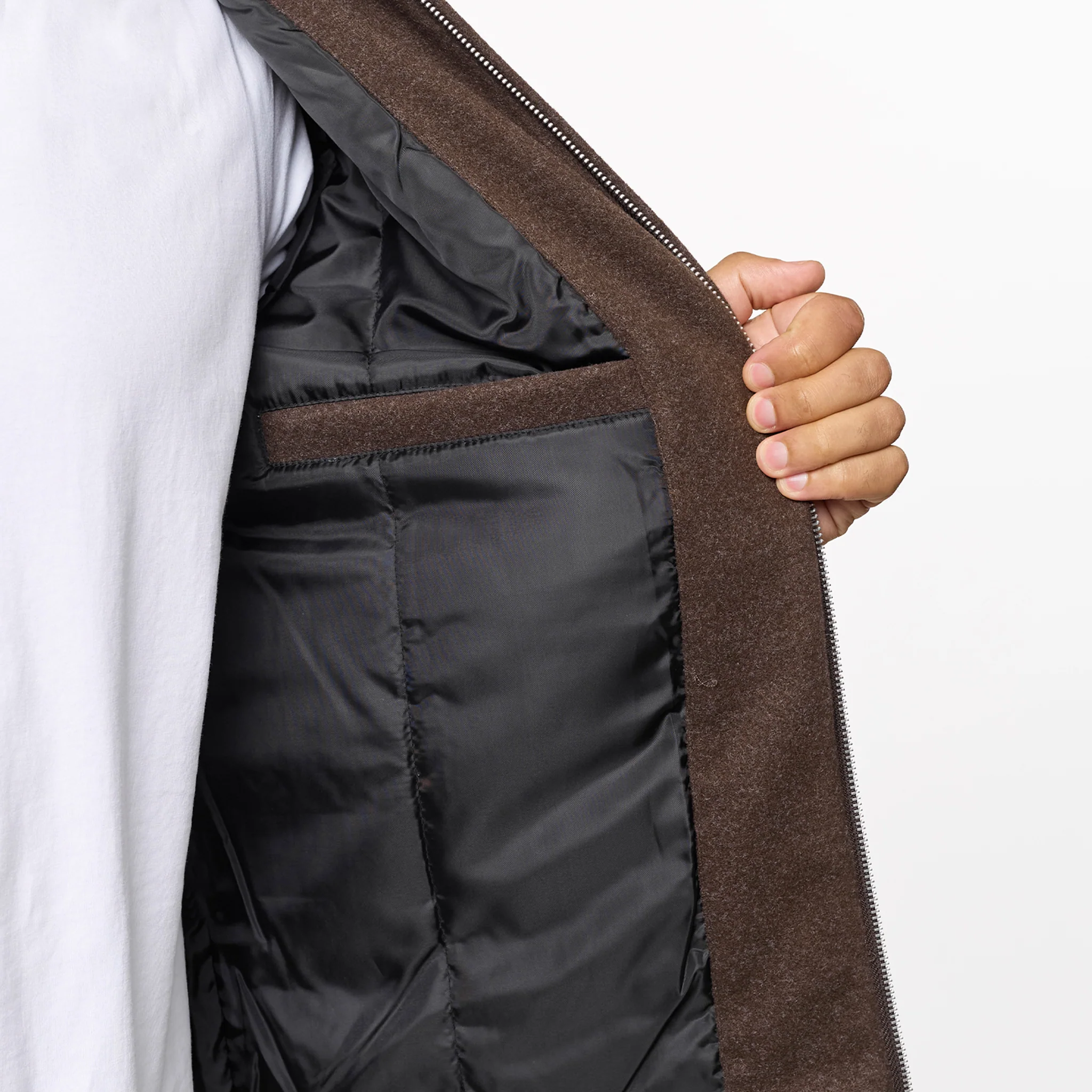 Smart Zip Faux Wool Jacket | Brown - Image 6