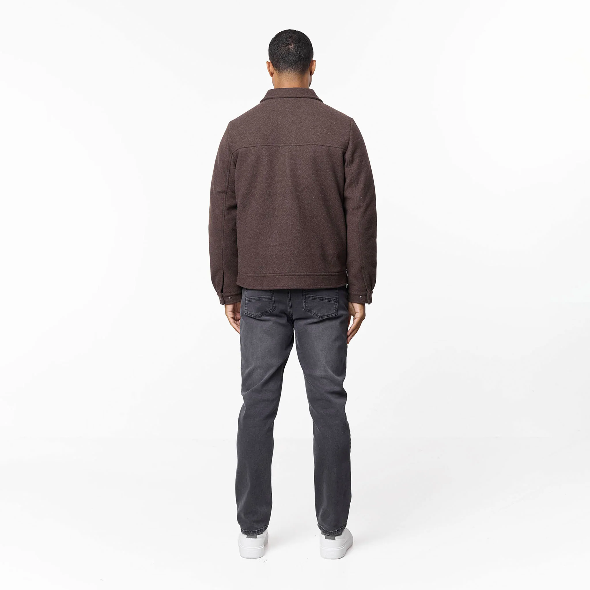 Smart Zip Faux Wool Jacket | Brown - Image 9