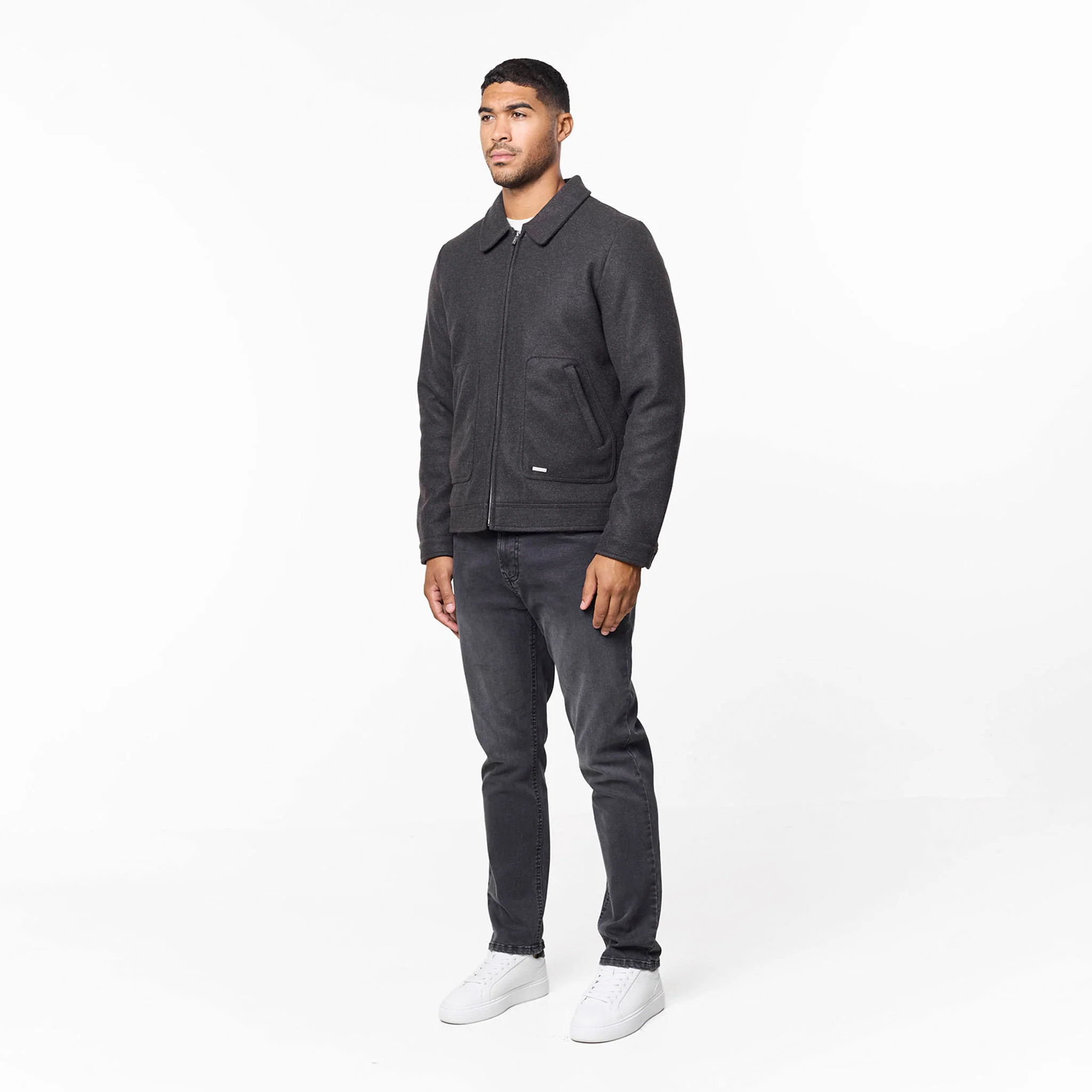 Smart Zip Faux Wool Jacket | Charcoal - Image 2