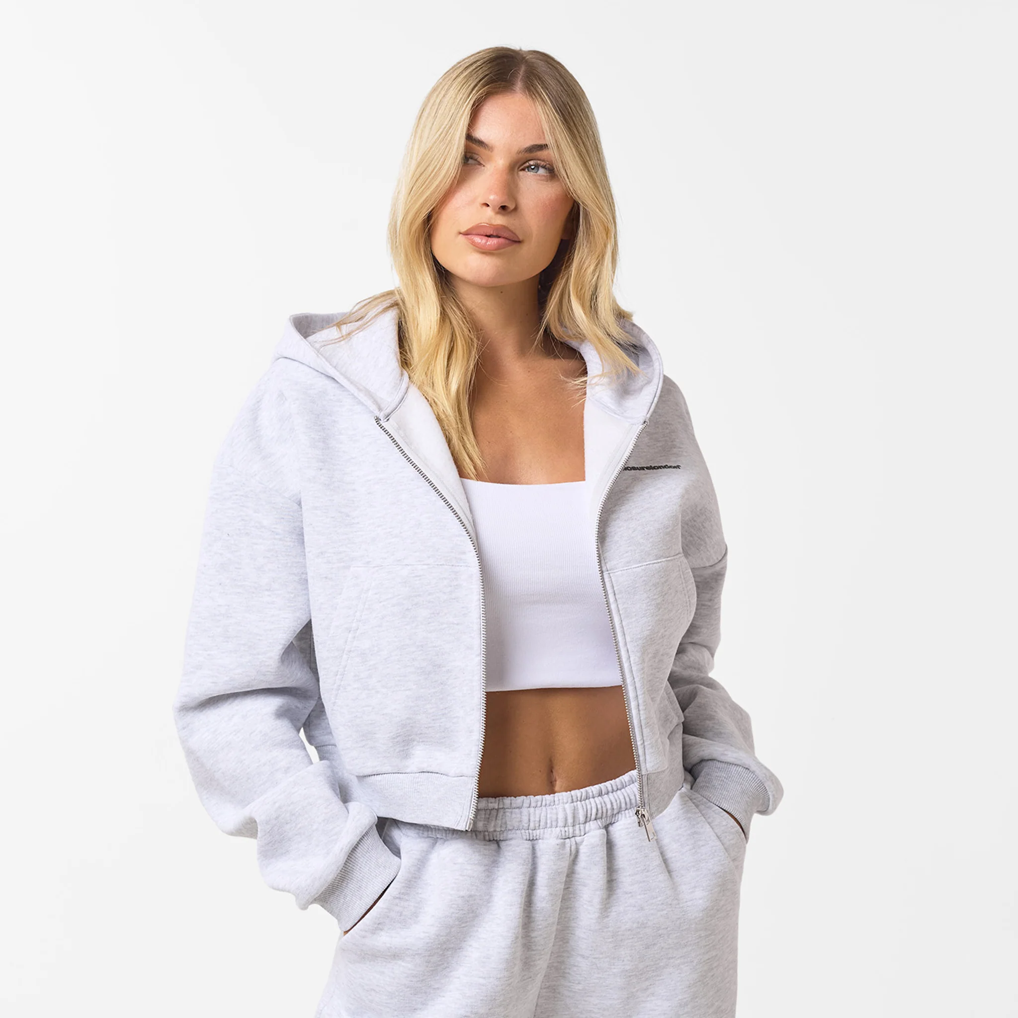 Stacked Crop Tracksuit | Grey Marl - Image 3