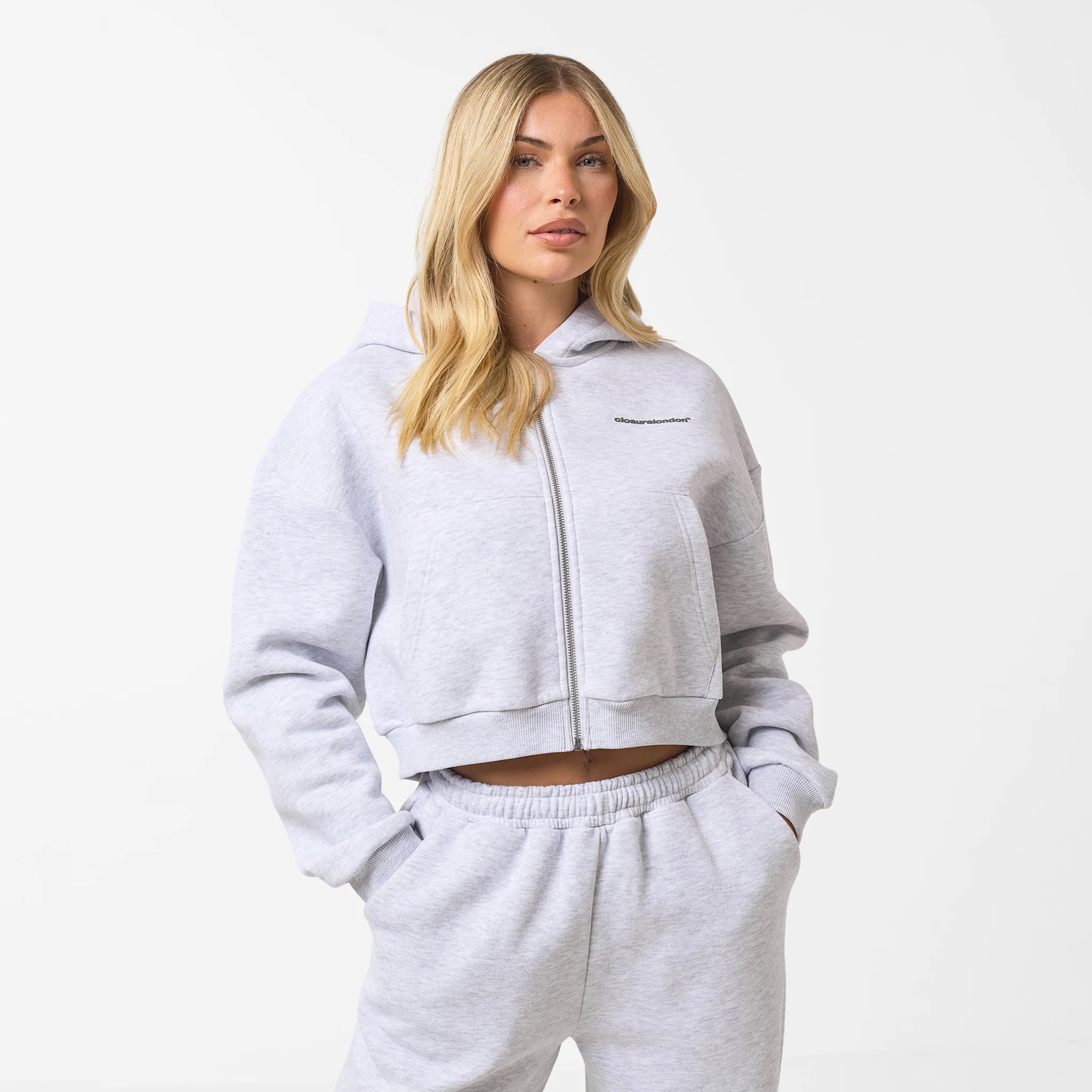 Stacked Crop Tracksuit | Grey Marl - Image 8
