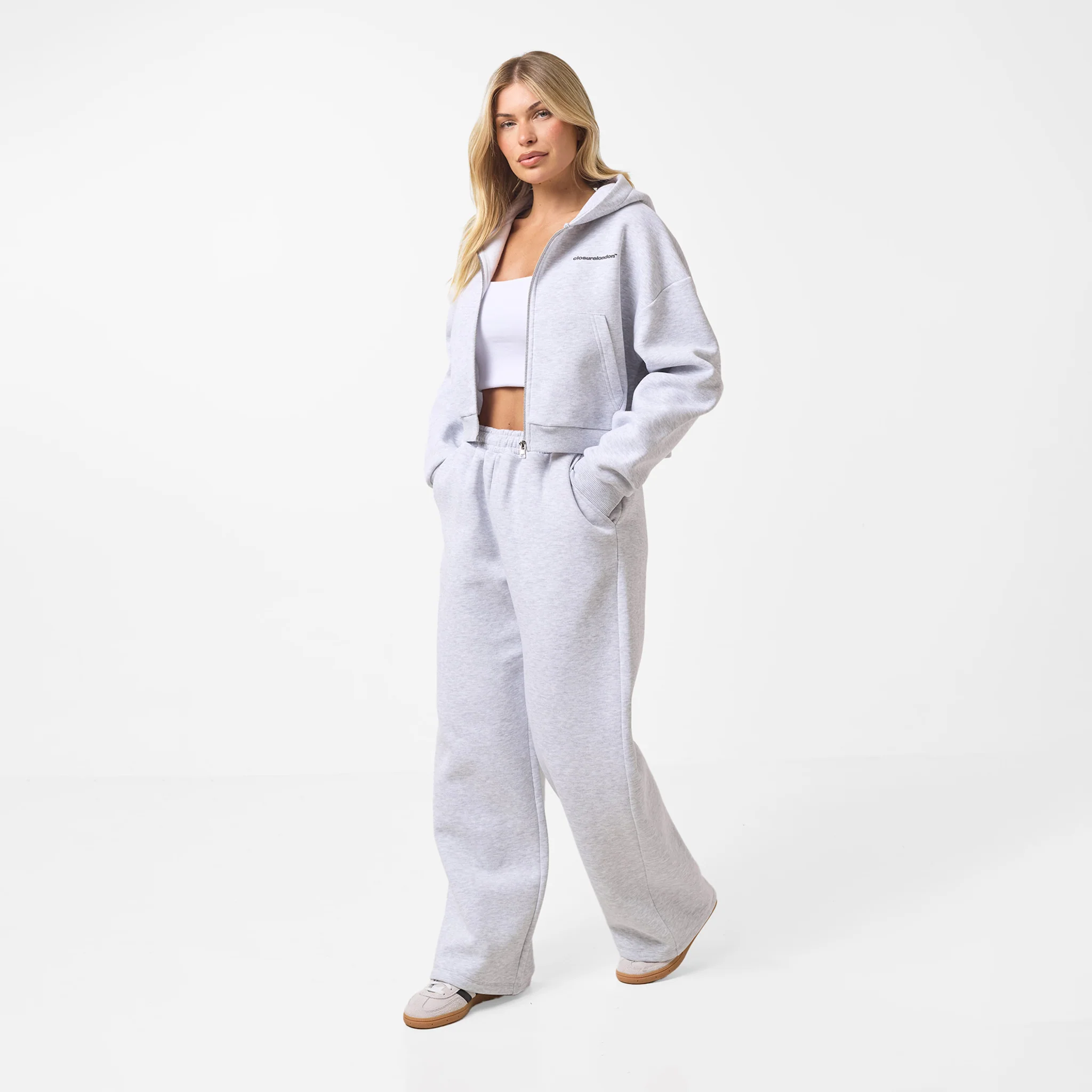 Stacked Crop Tracksuit | Grey Marl - Image 9