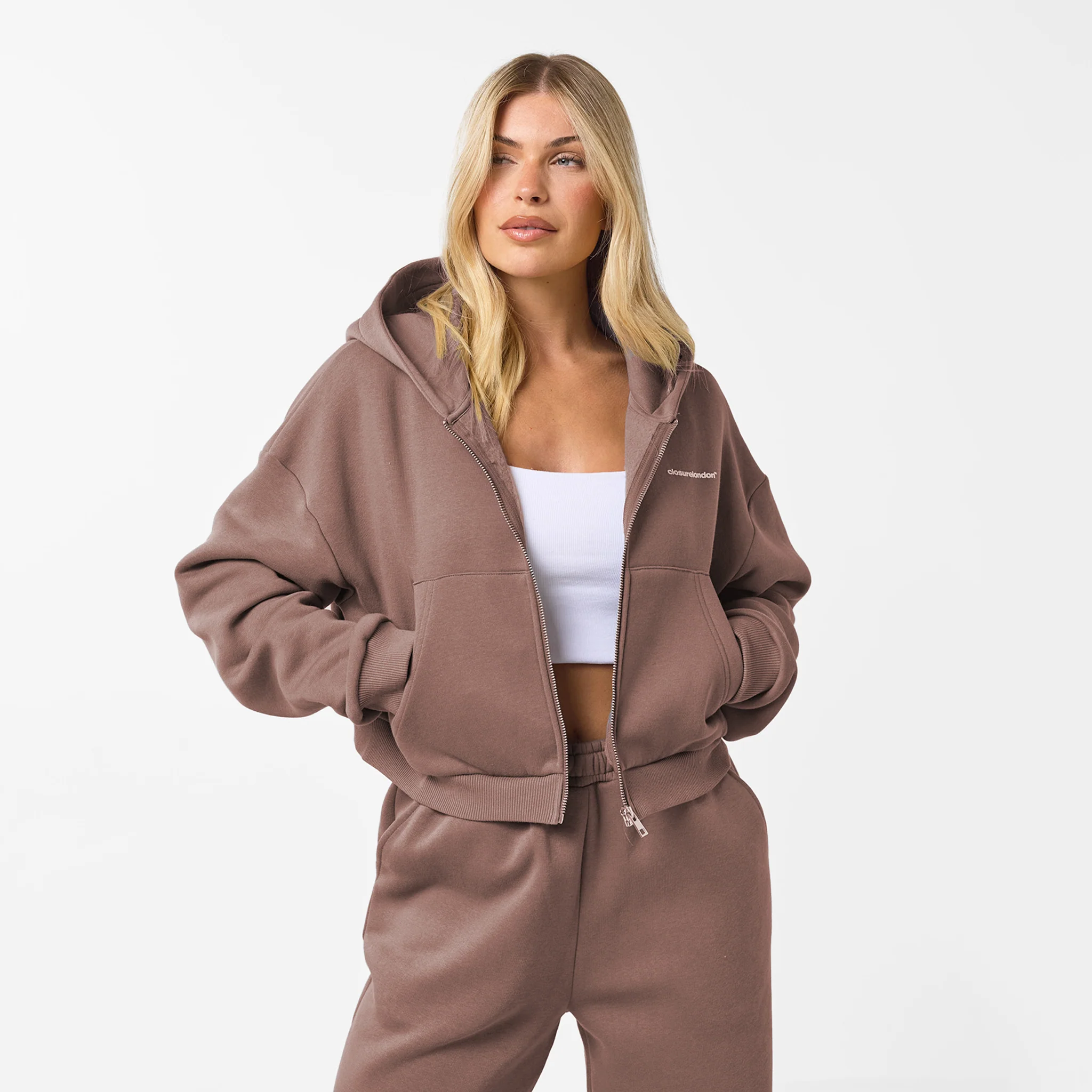 Stacked Crop Tracksuit | Mocha - Image 3