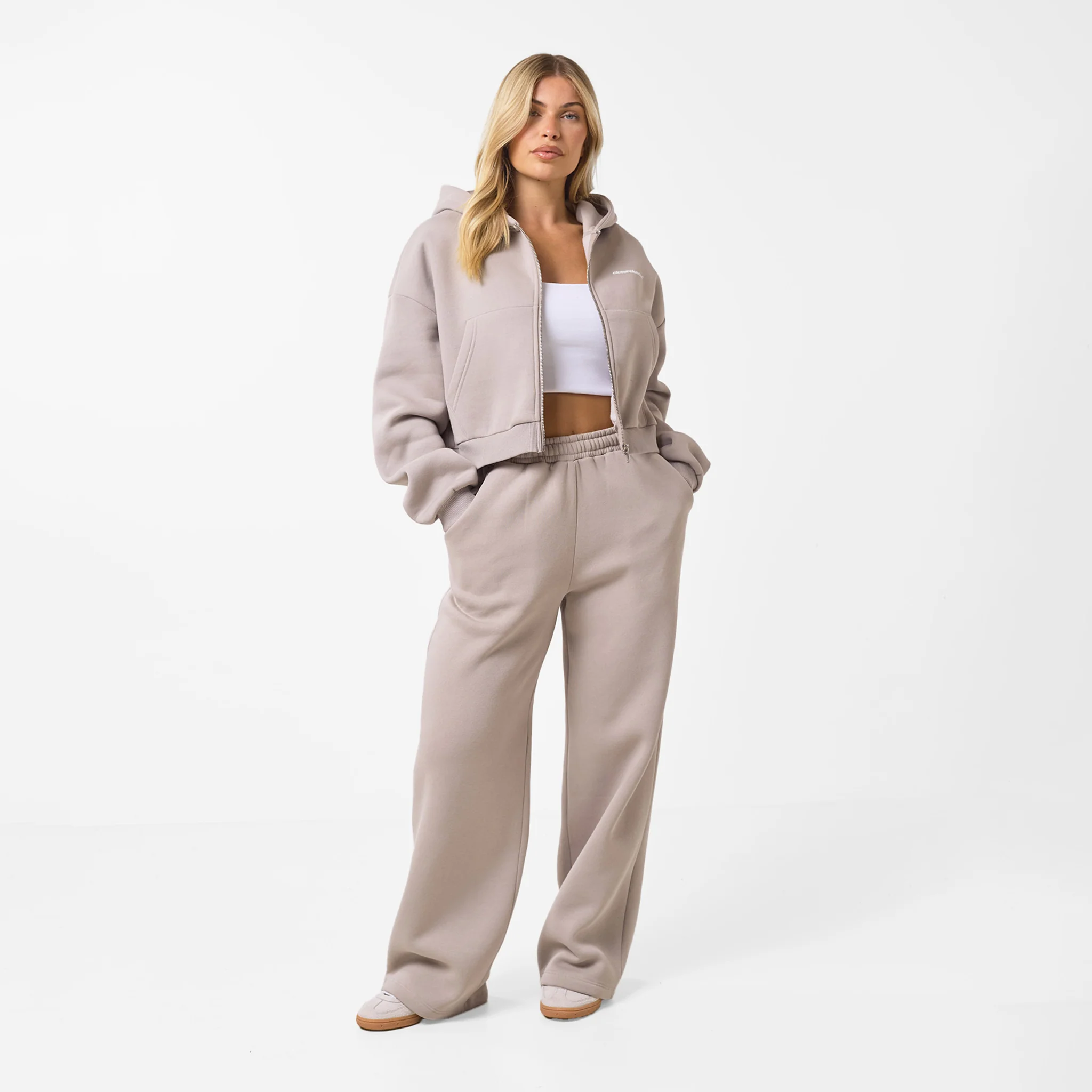 Stacked Crop Tracksuit | Taupe