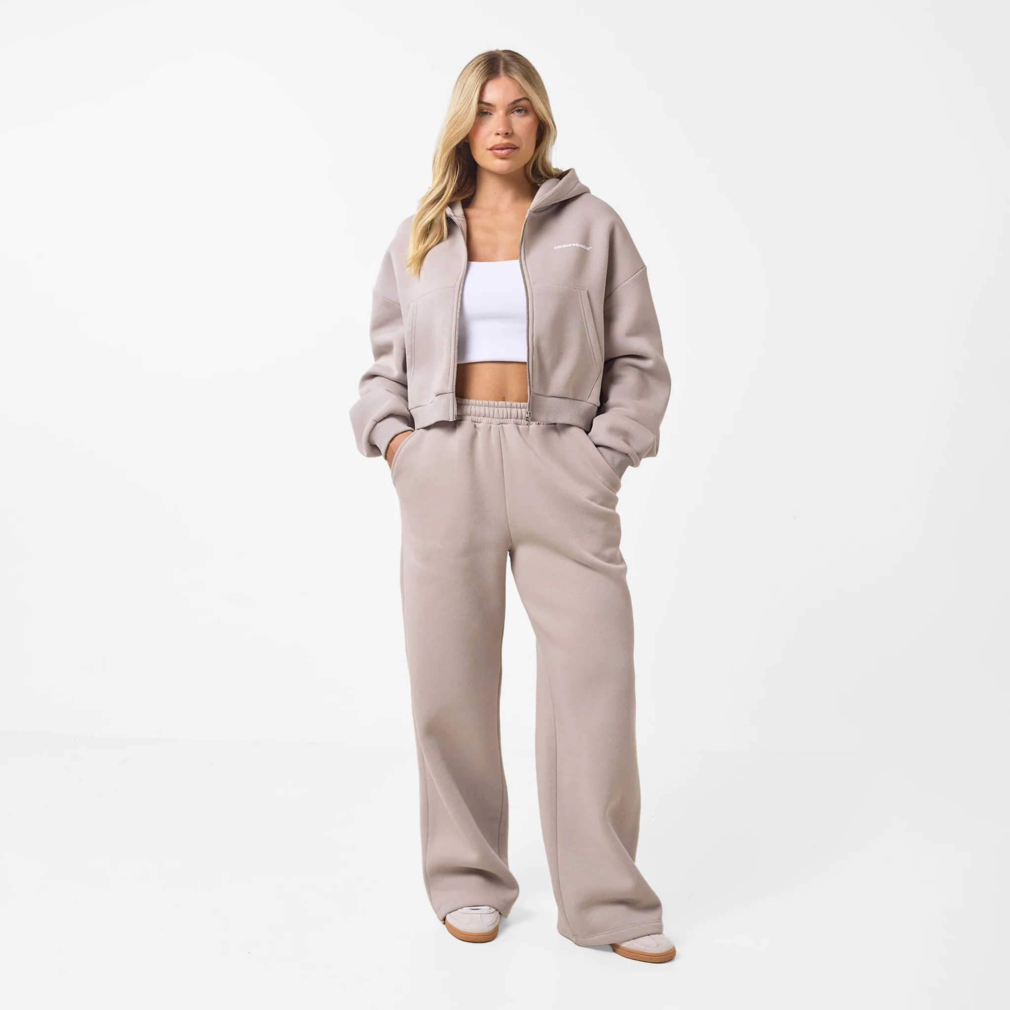 Stacked Crop Tracksuit | Taupe - Image 8