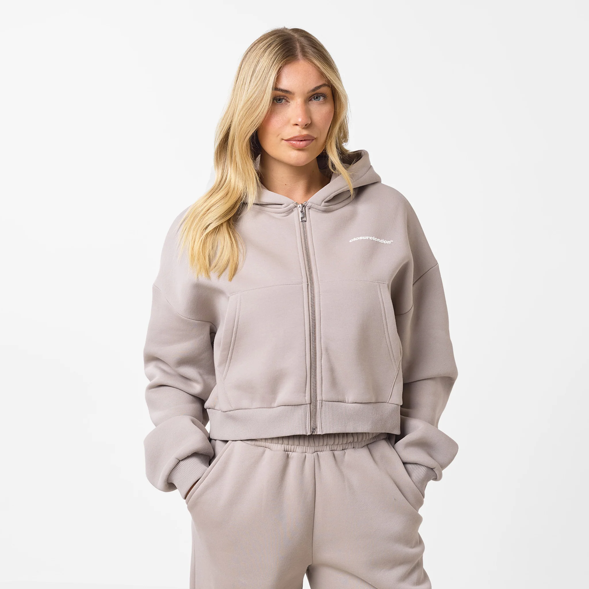 Stacked Crop Tracksuit | Taupe - Image 9