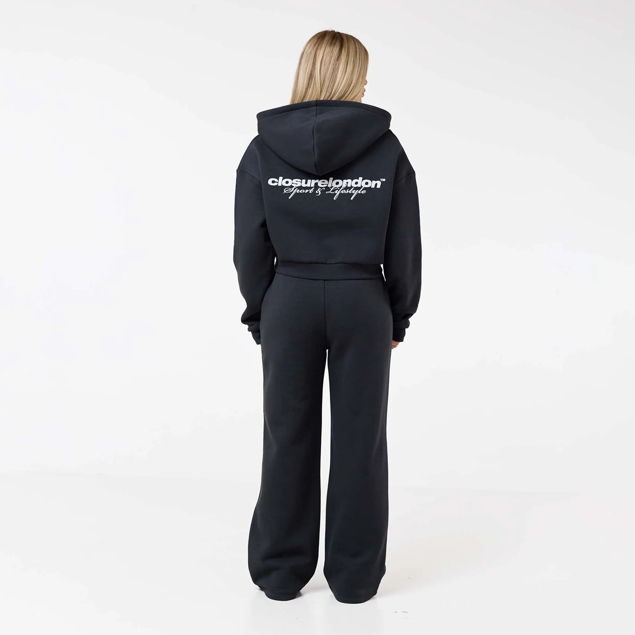 Stacked Crop Tracksuit | Washed Black
