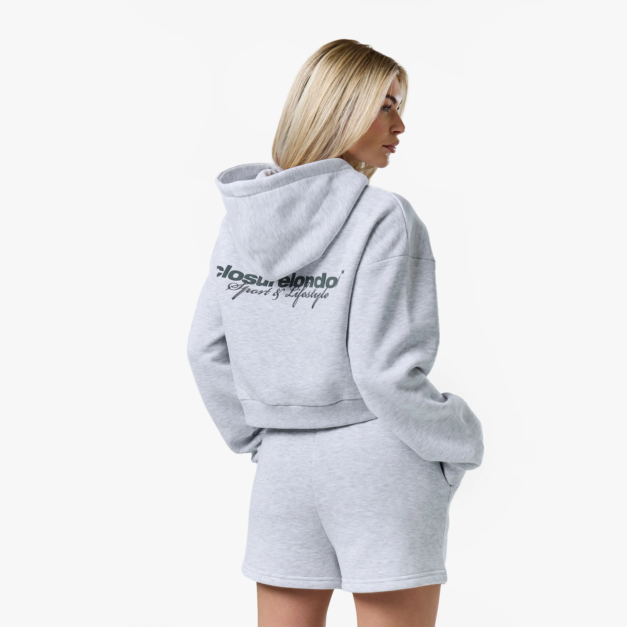 Stacked Cropped Hoodie Twinset | Grey Marl