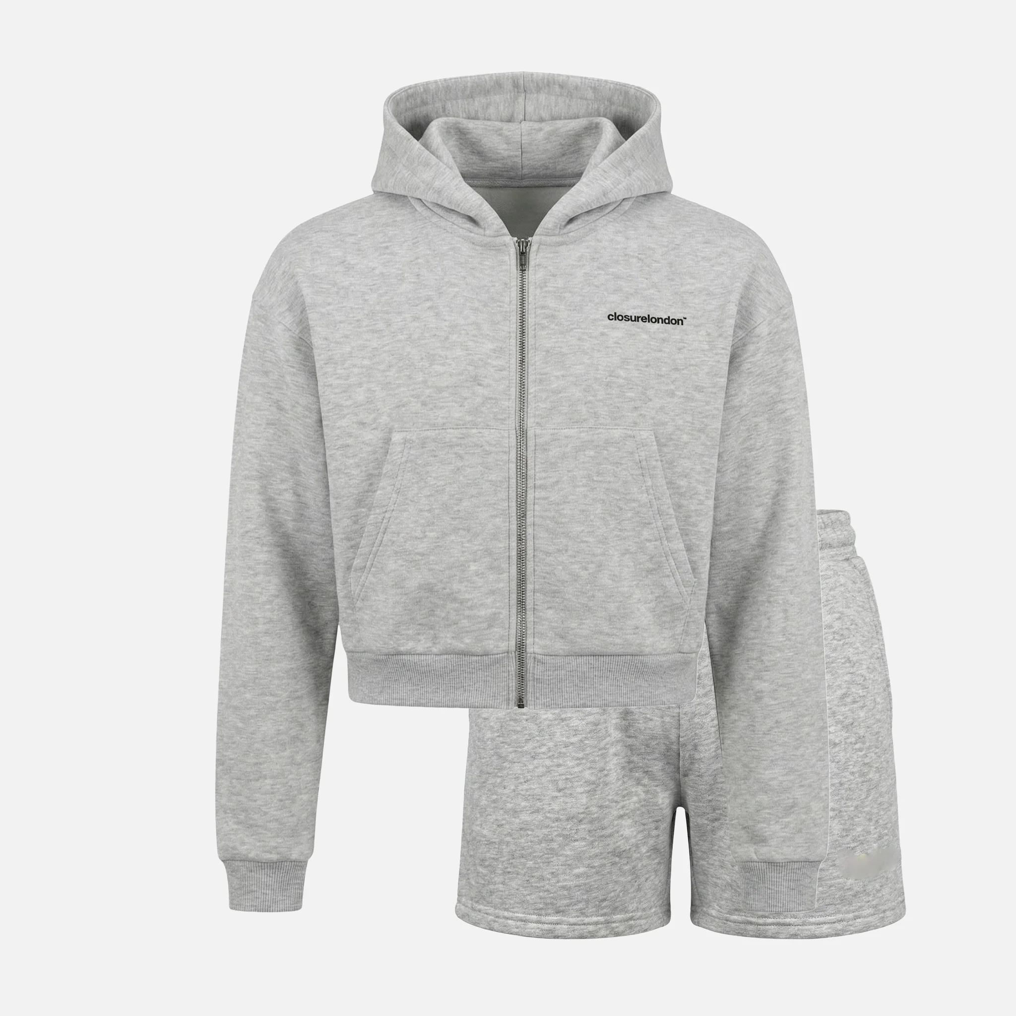 Stacked Cropped Hoodie Twinset | Grey Marl - Image 11