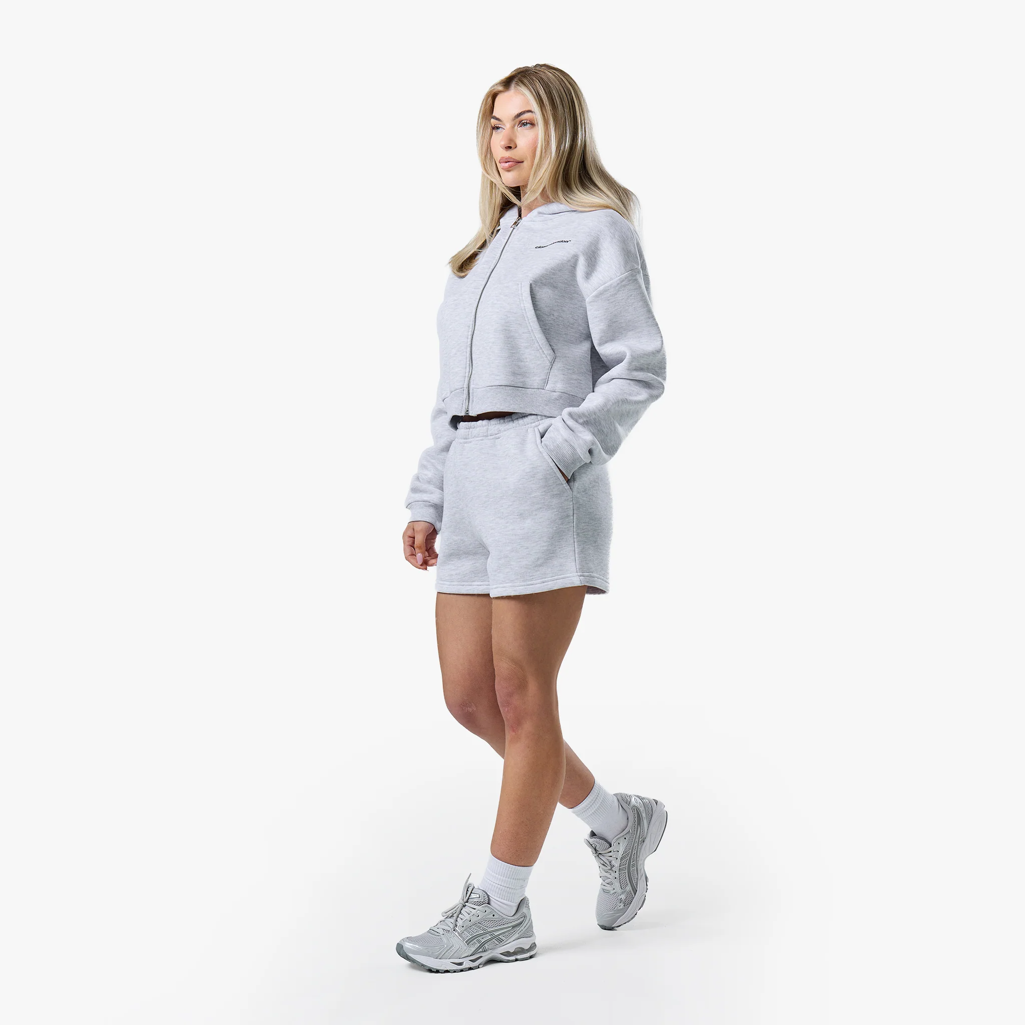 Stacked Cropped Hoodie Twinset | Grey Marl - Image 2