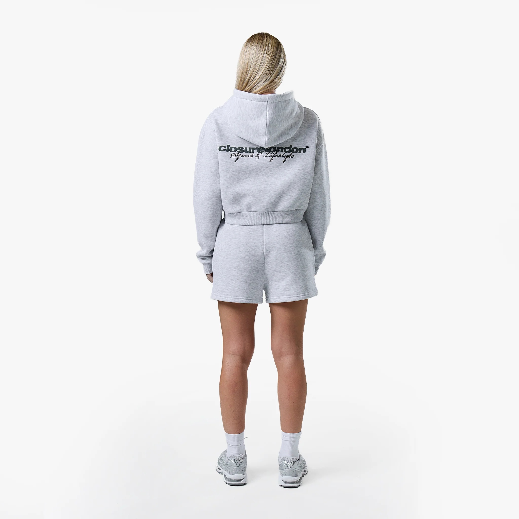 Stacked Cropped Hoodie Twinset | Grey Marl - Image 3