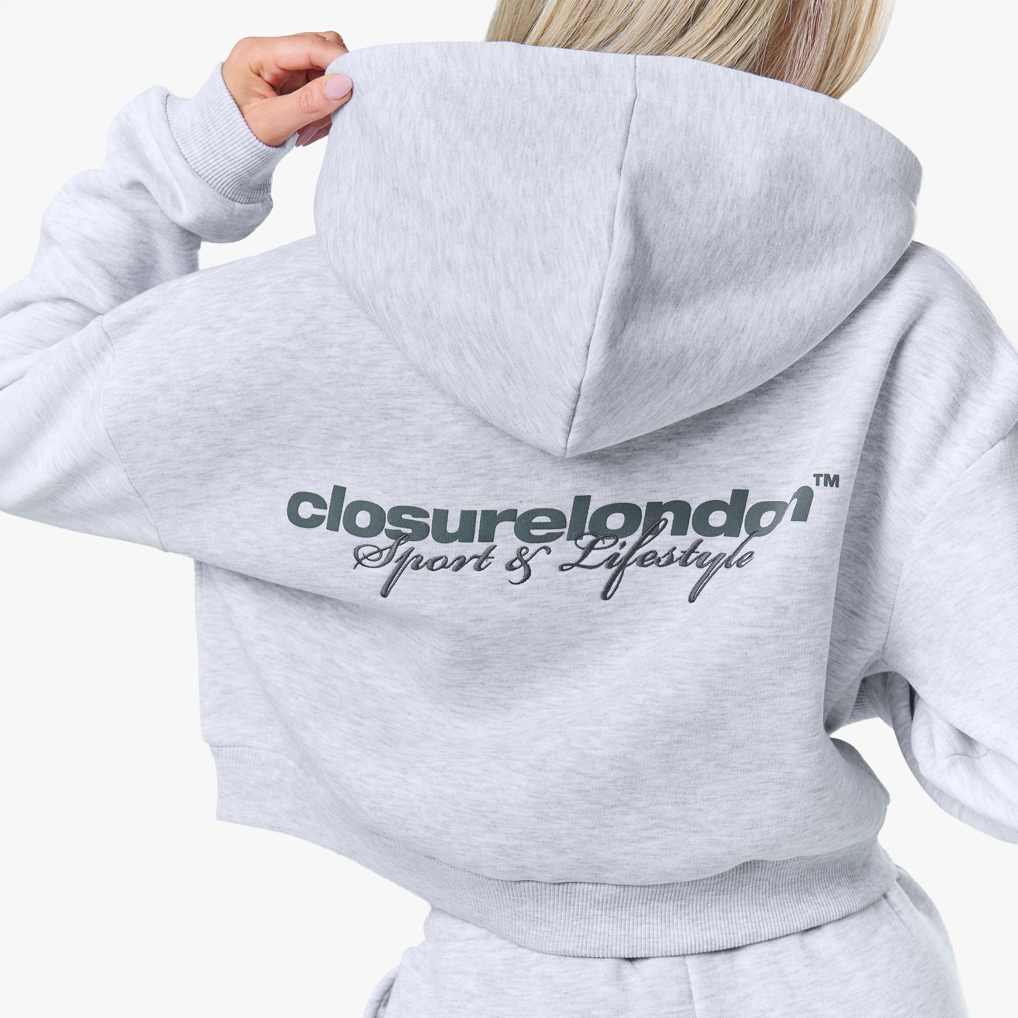 Stacked Cropped Hoodie Twinset | Grey Marl - Image 4