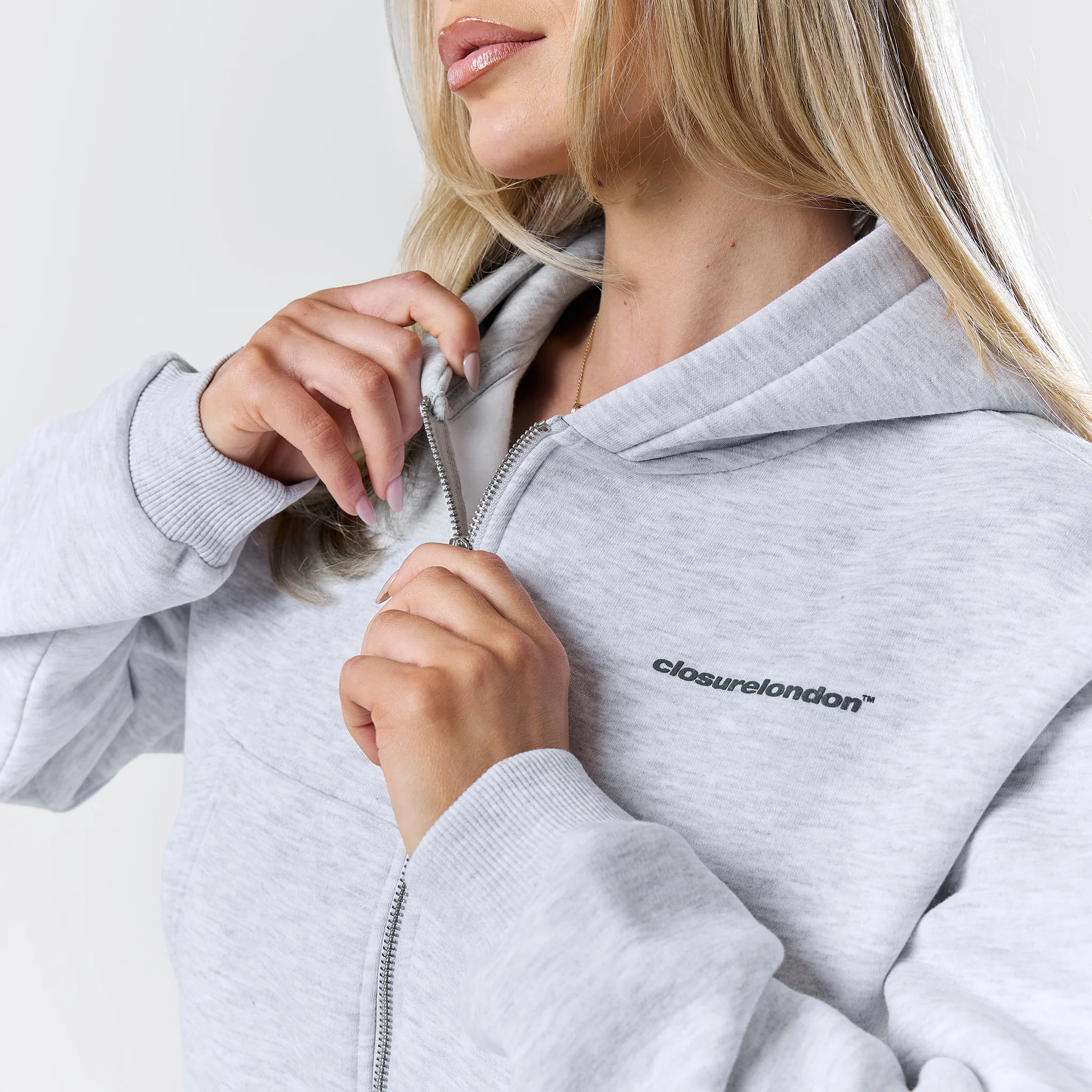 Stacked Cropped Hoodie Twinset | Grey Marl - Image 5