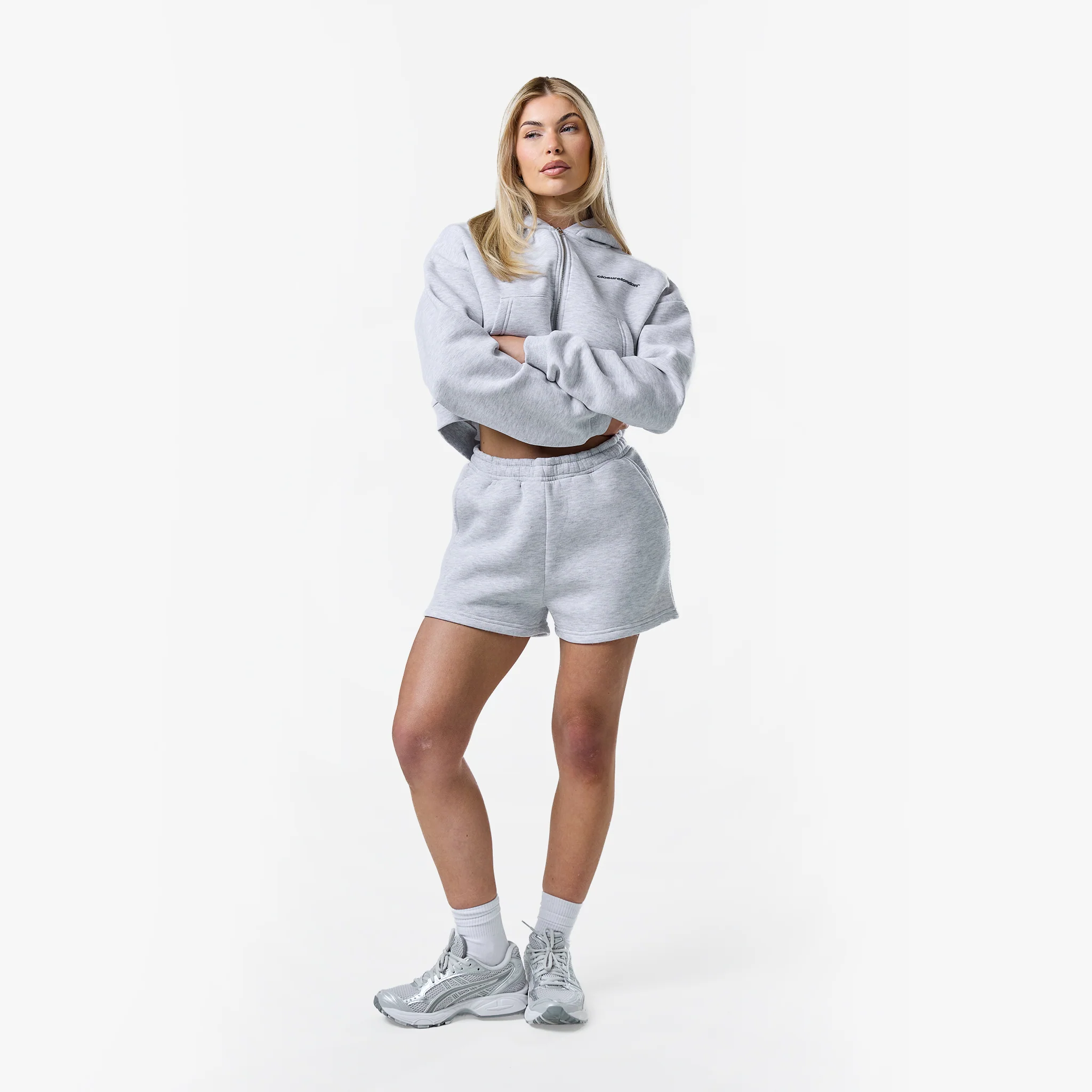 Stacked Cropped Hoodie Twinset | Grey Marl - Image 8