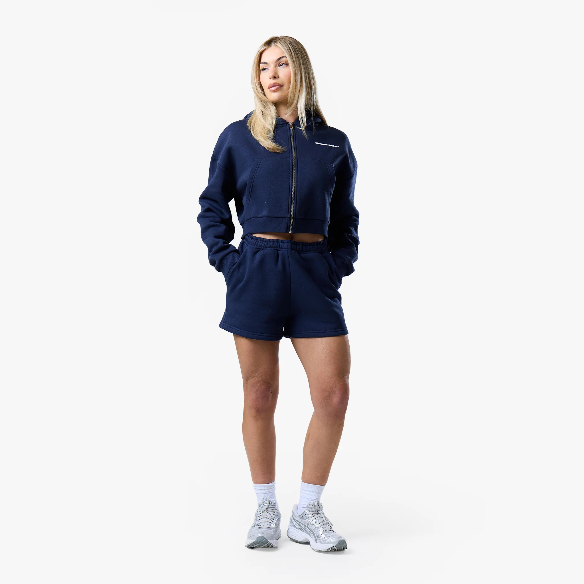 Stacked Cropped Hoodie Twinset | Navy - Image 10