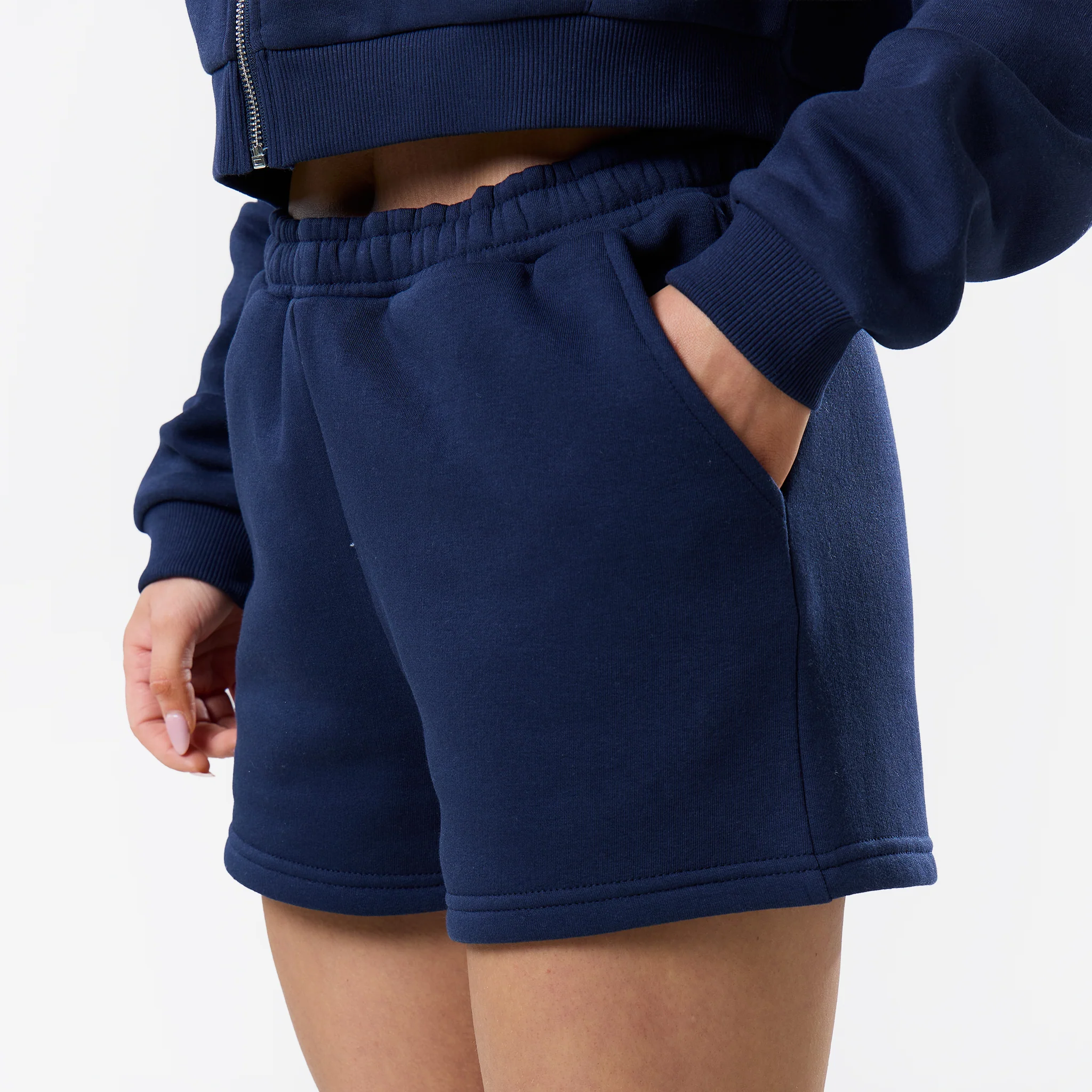 Stacked Cropped Hoodie Twinset | Navy - Image 5