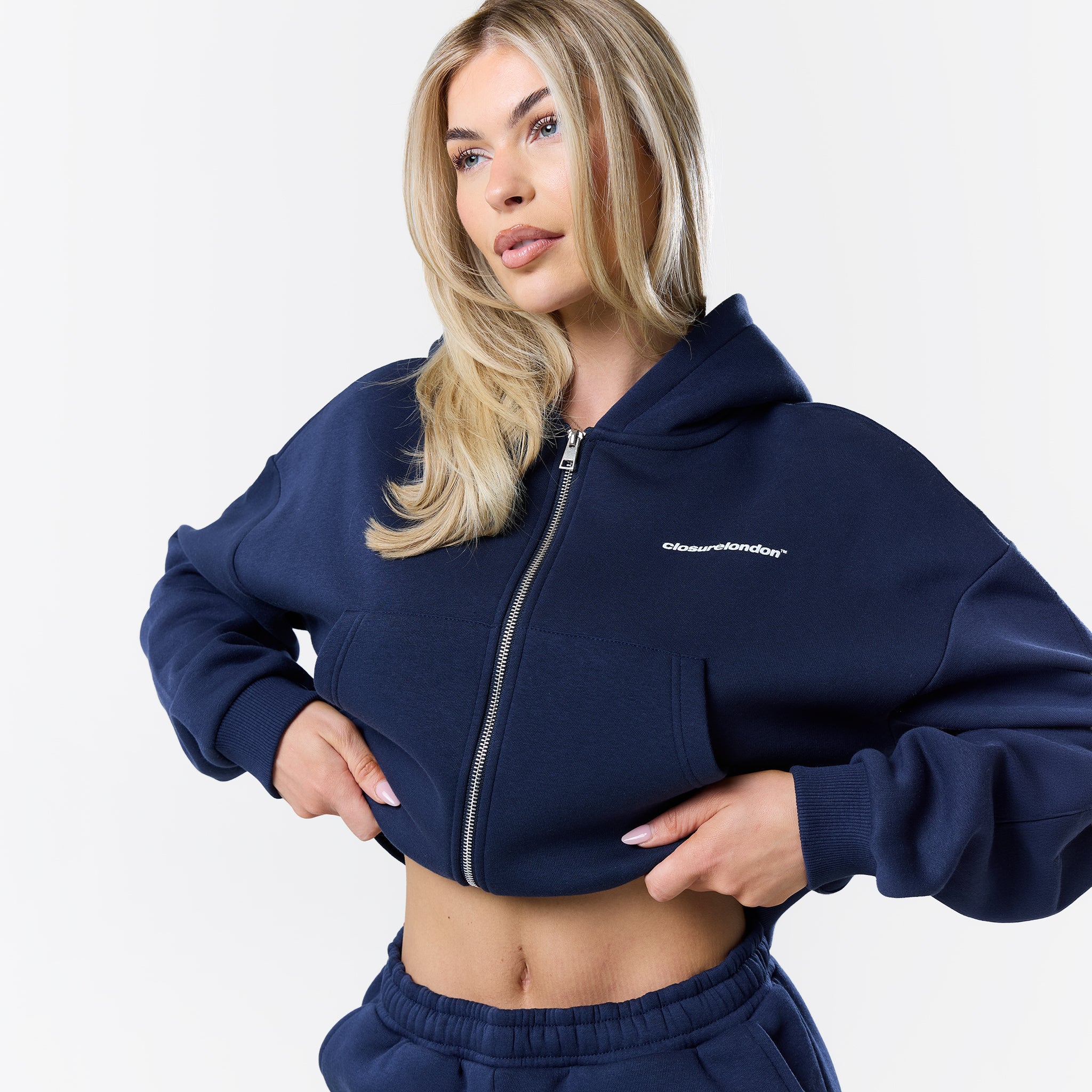 Stacked Cropped Hoodie Twinset | Navy - Image 7