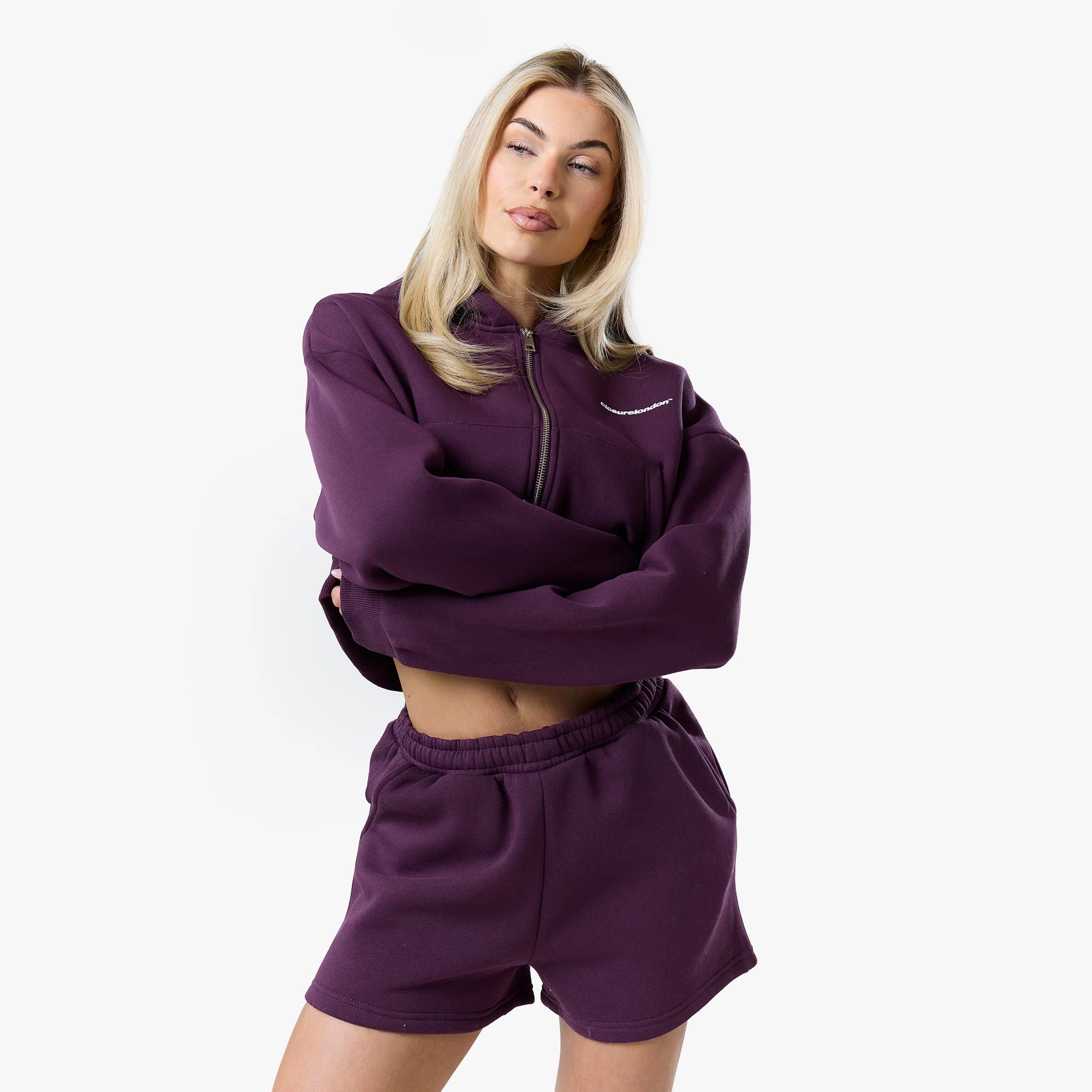 Stacked Cropped Hoodie Twinset | Plum - Image 4