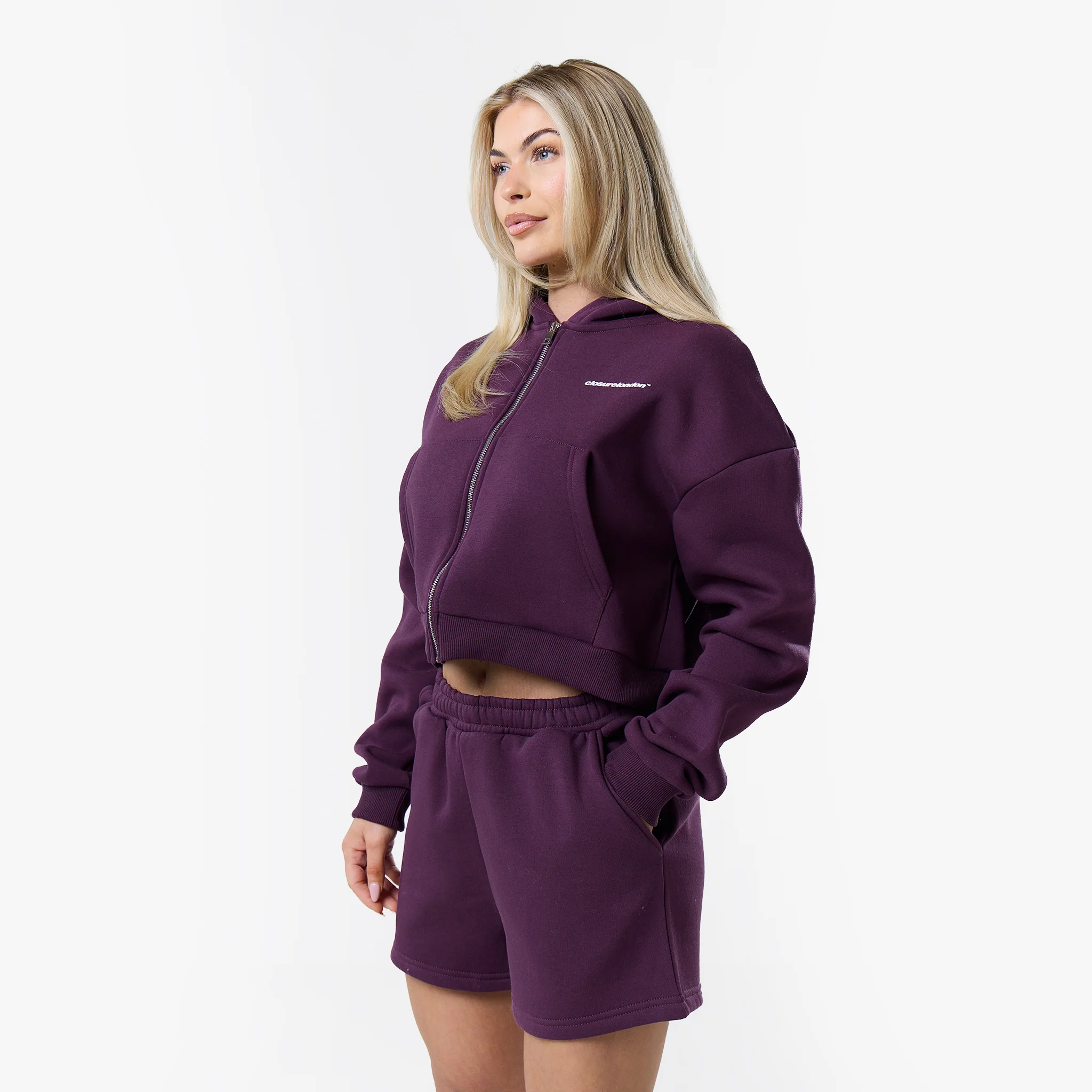 Stacked Cropped Hoodie Twinset | Plum - Image 5