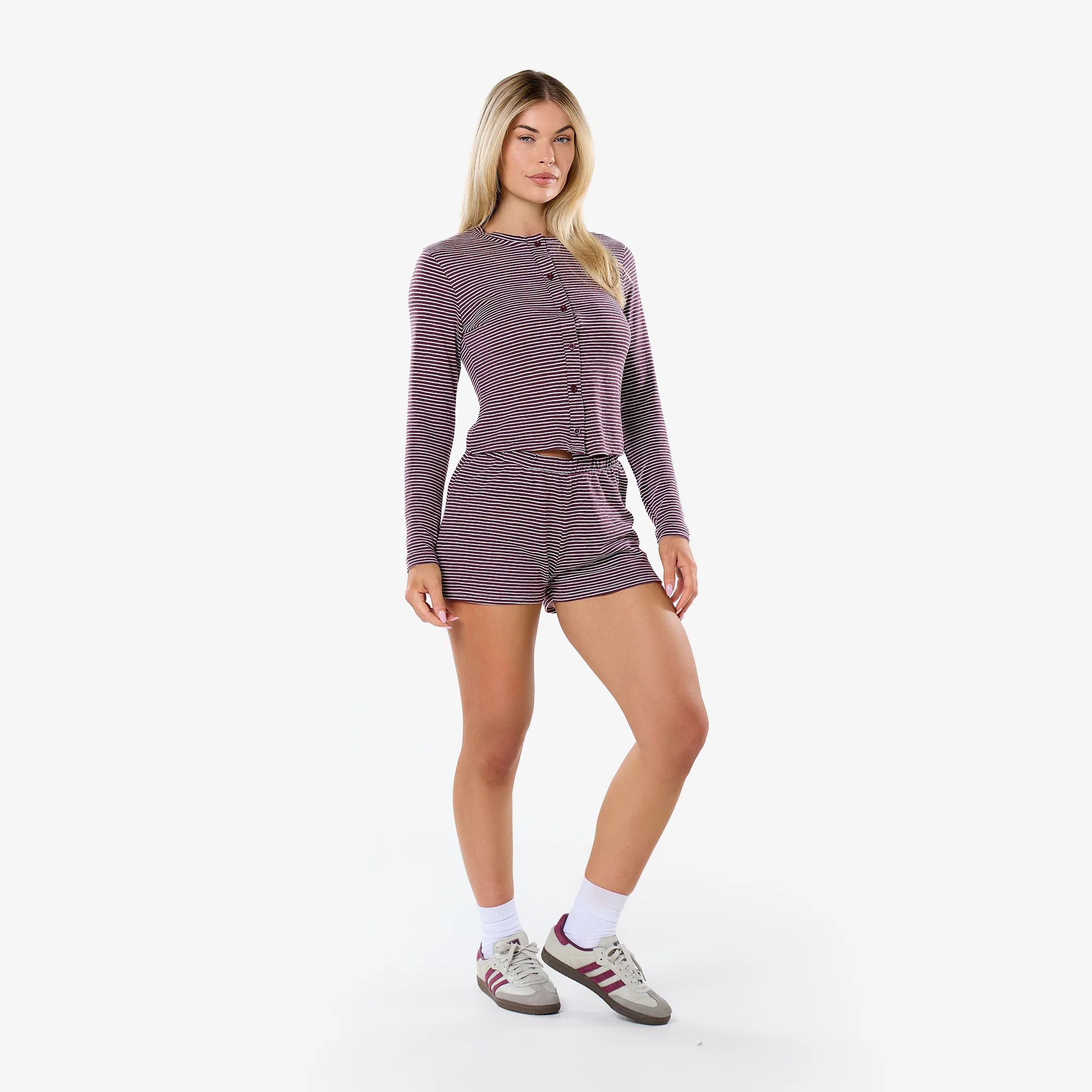 Stripe Button Up Top | Plum/White - Image 2