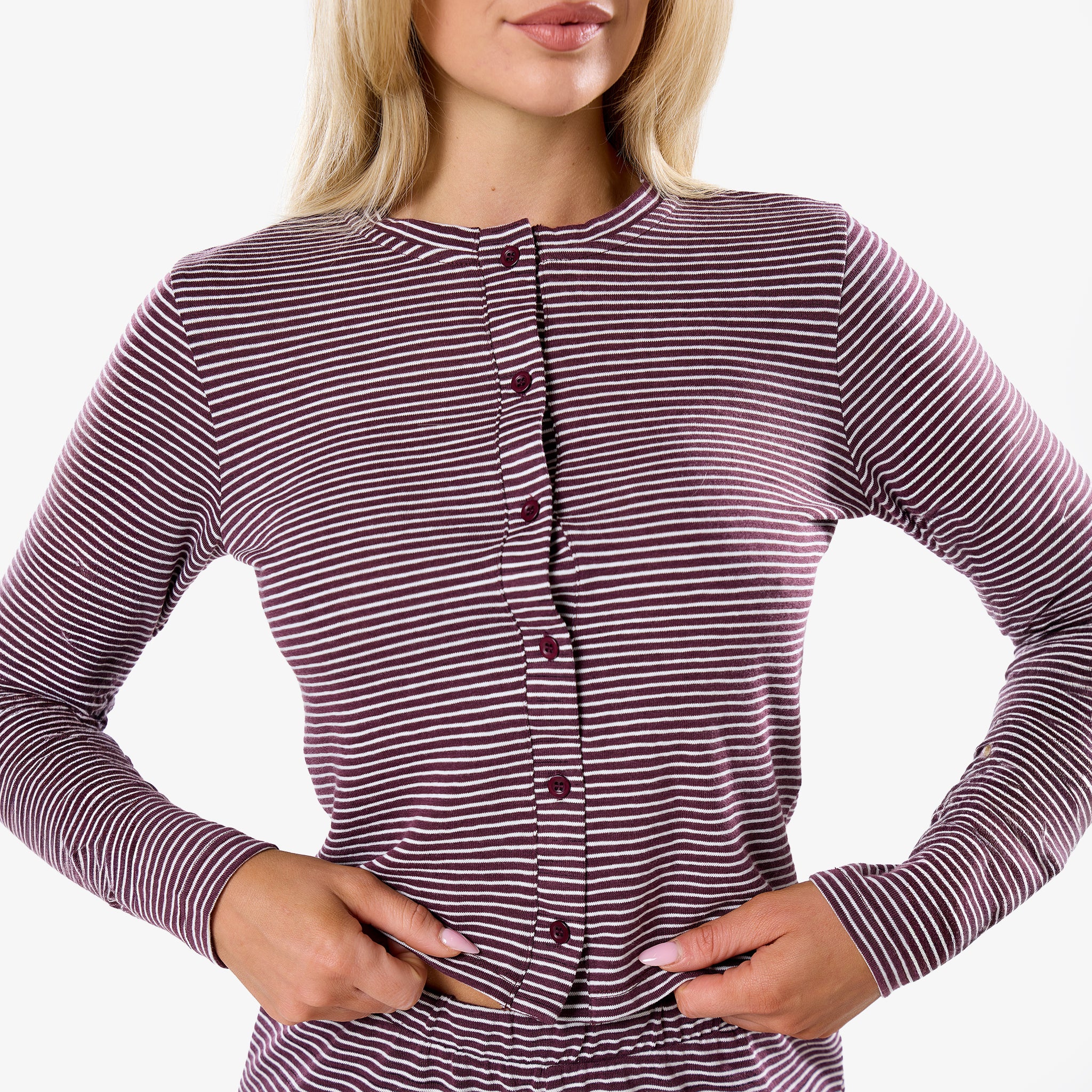 Stripe Button Up Top | Plum/White - Image 3