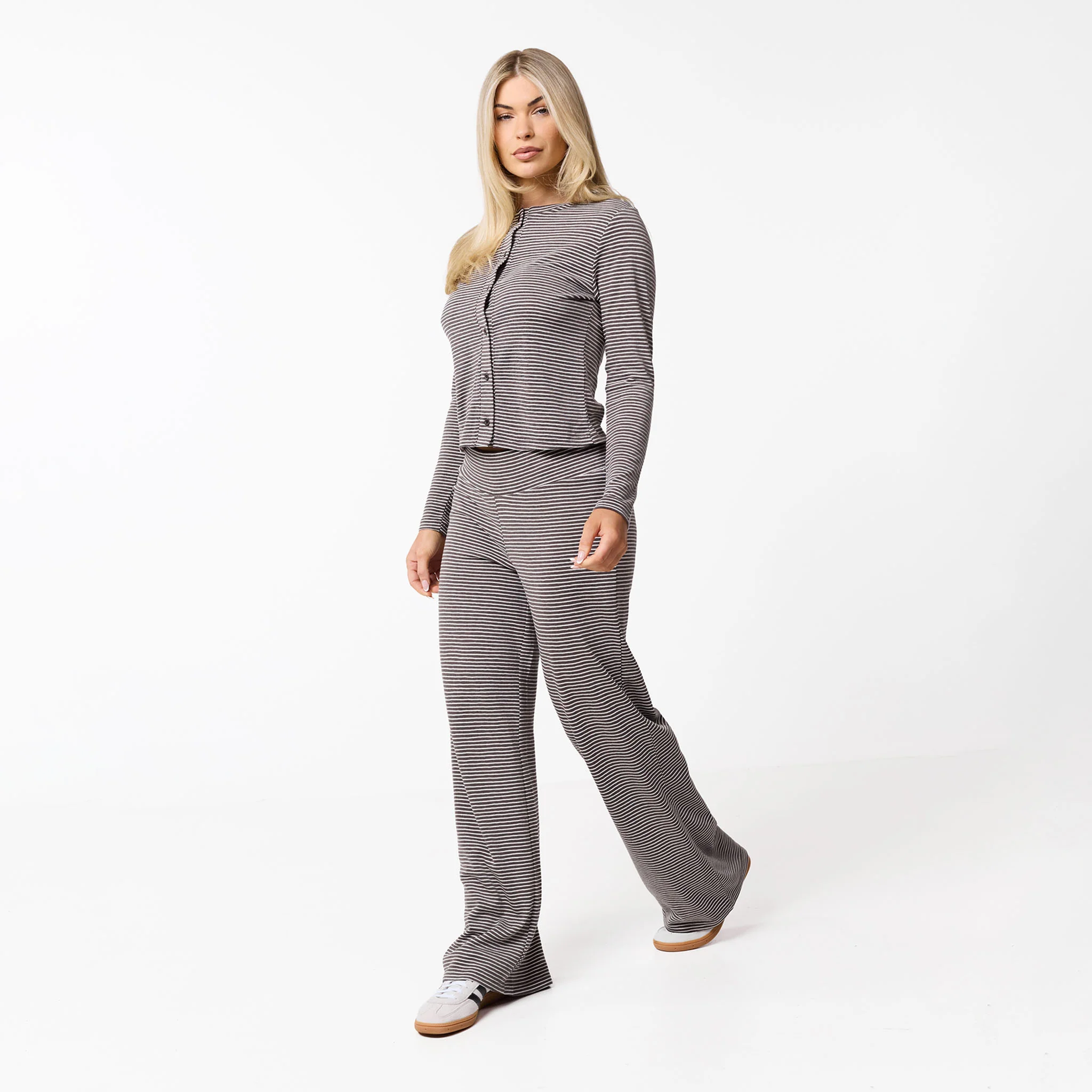 Stripe Open Hem Set | White/Brown - Image 8